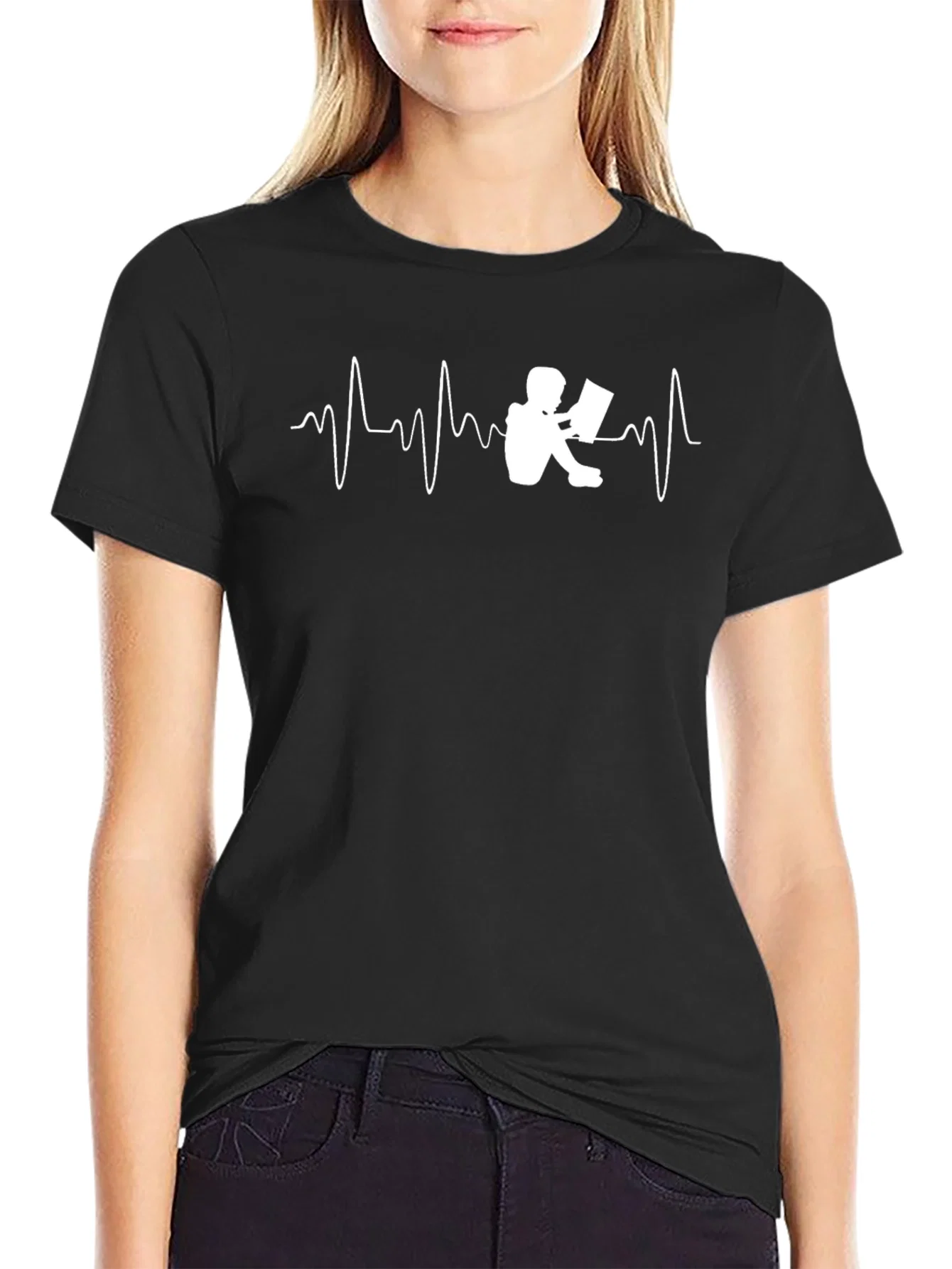 Rebbecca Reading Heartbeat Graphic T-Shirt - Black