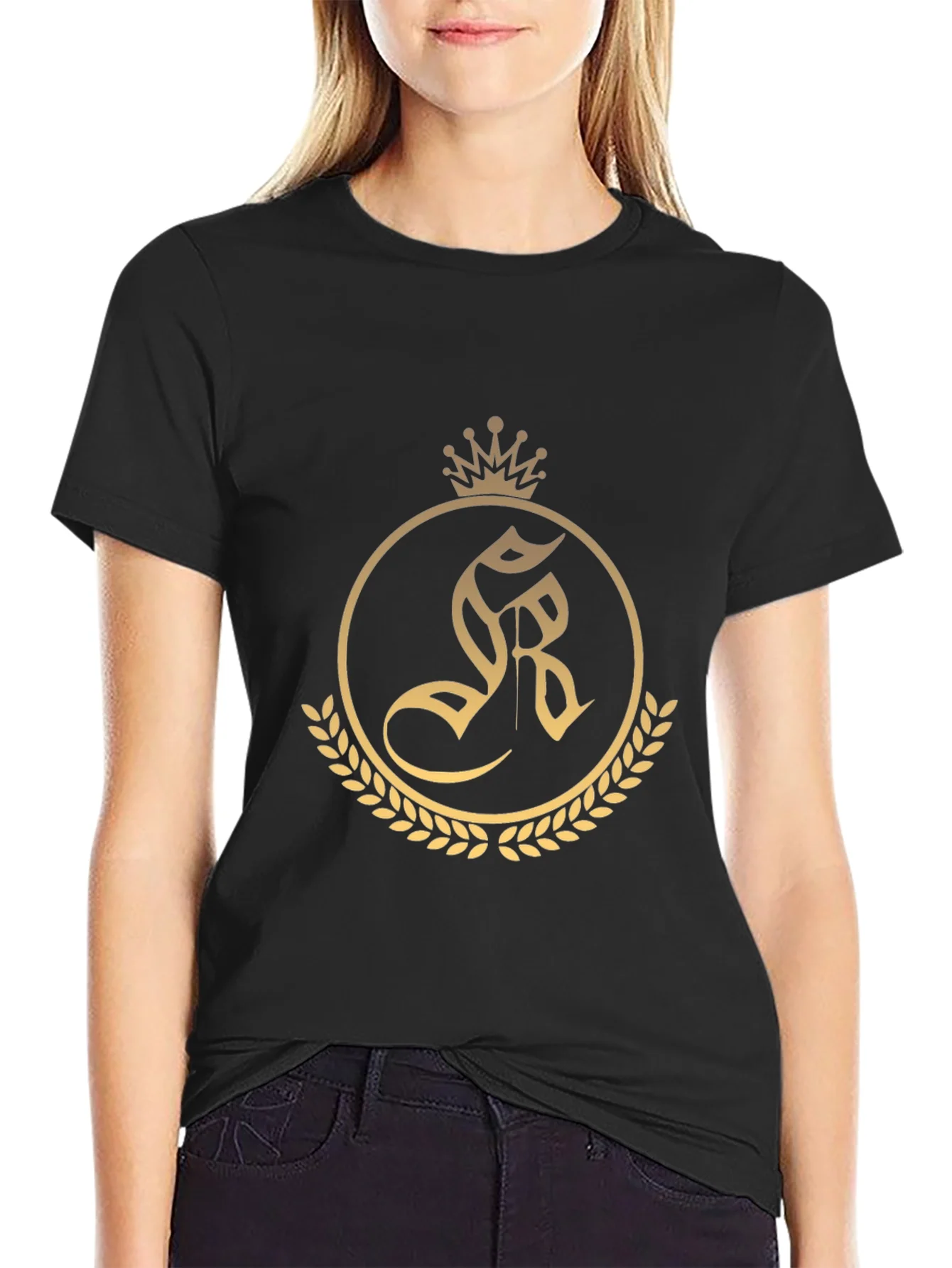 Rebbecca Regal Crest Tee - Black Cotton Blend