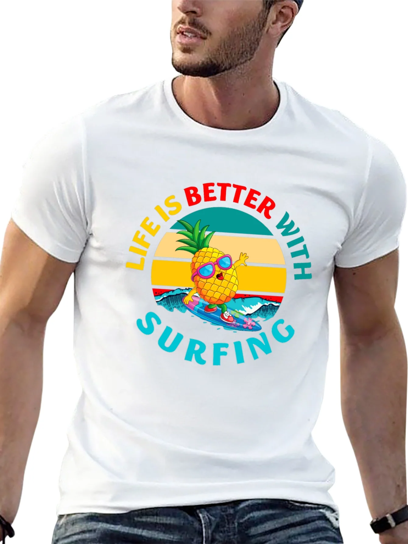 Rebbecca Life is Better with Surfing Pineapple Graphic Tee