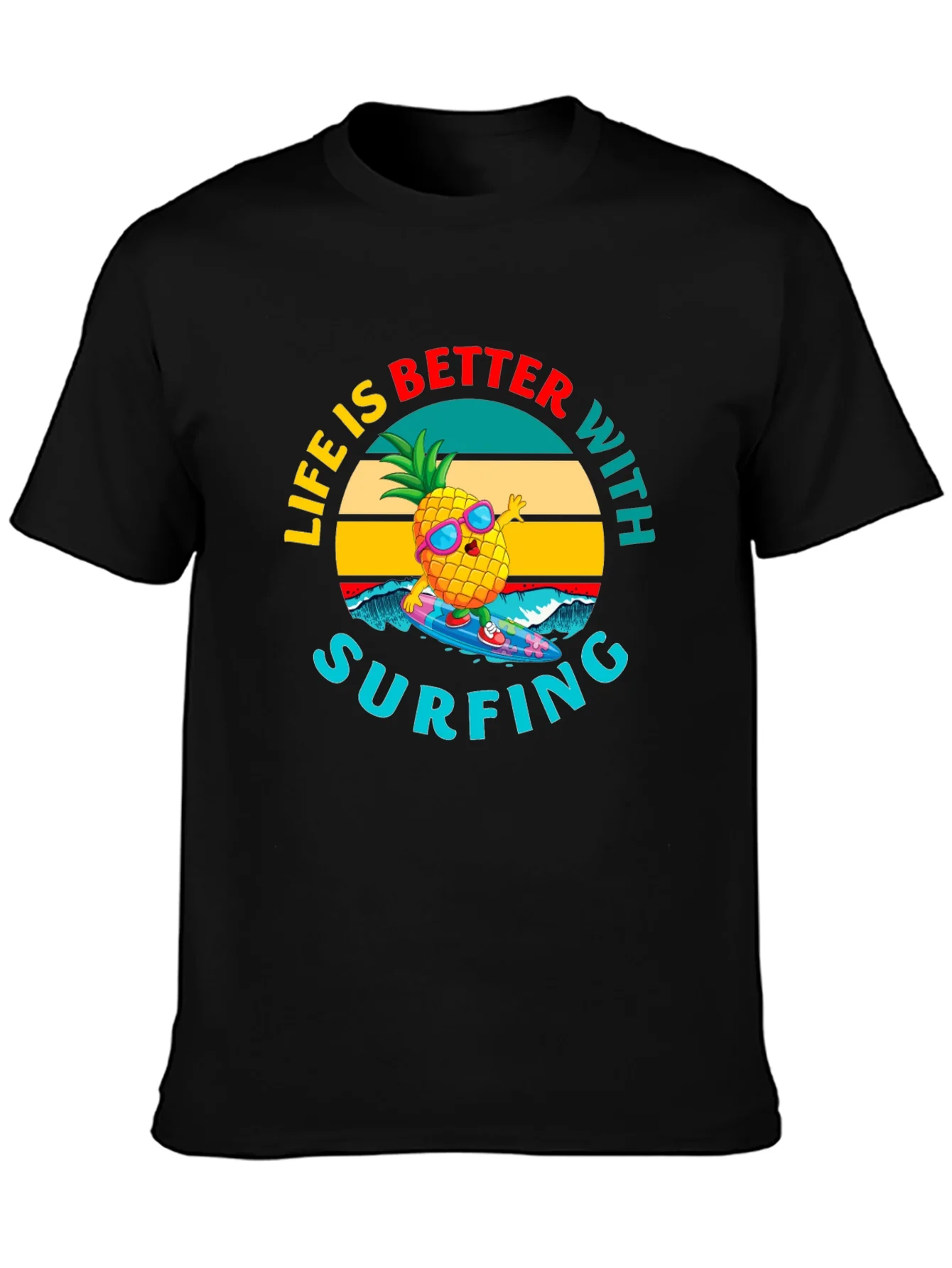 Rebbecca Life is Better with Surfing Pineapple Graphic Tee