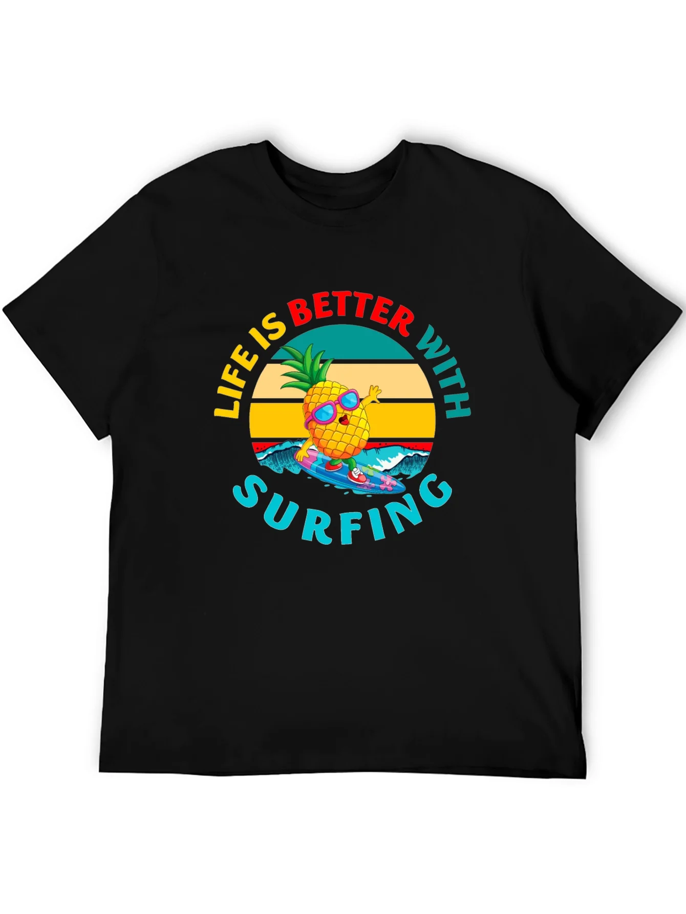 Rebbecca Life is Better with Surfing Pineapple Graphic Tee