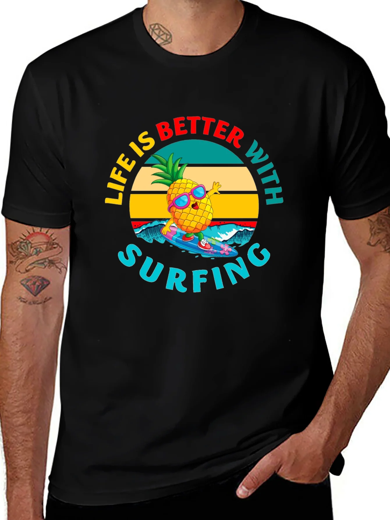 Rebbecca Life is Better with Surfing Pineapple Graphic Tee