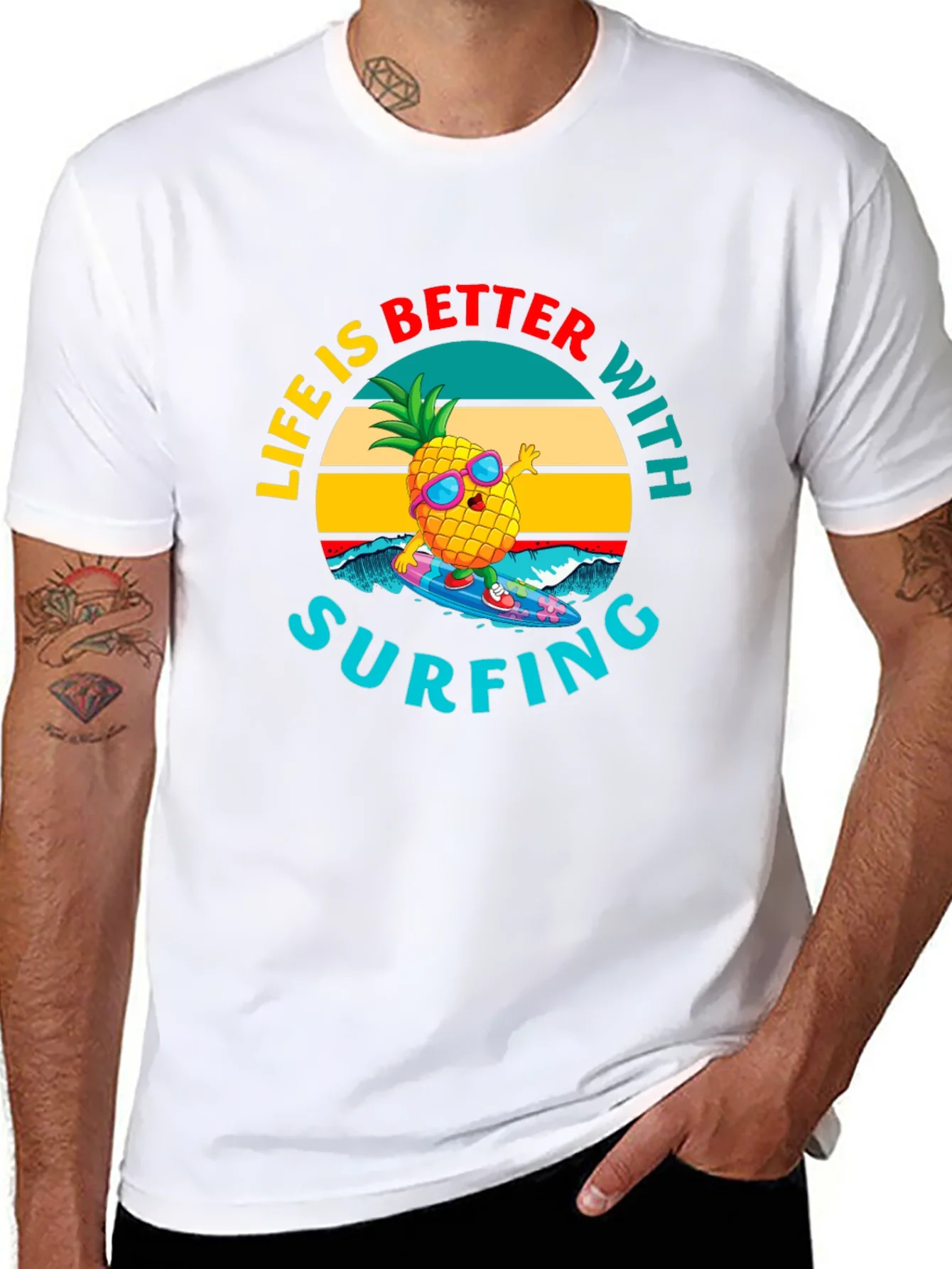 Rebbecca Life is Better with Surfing Pineapple Graphic Tee