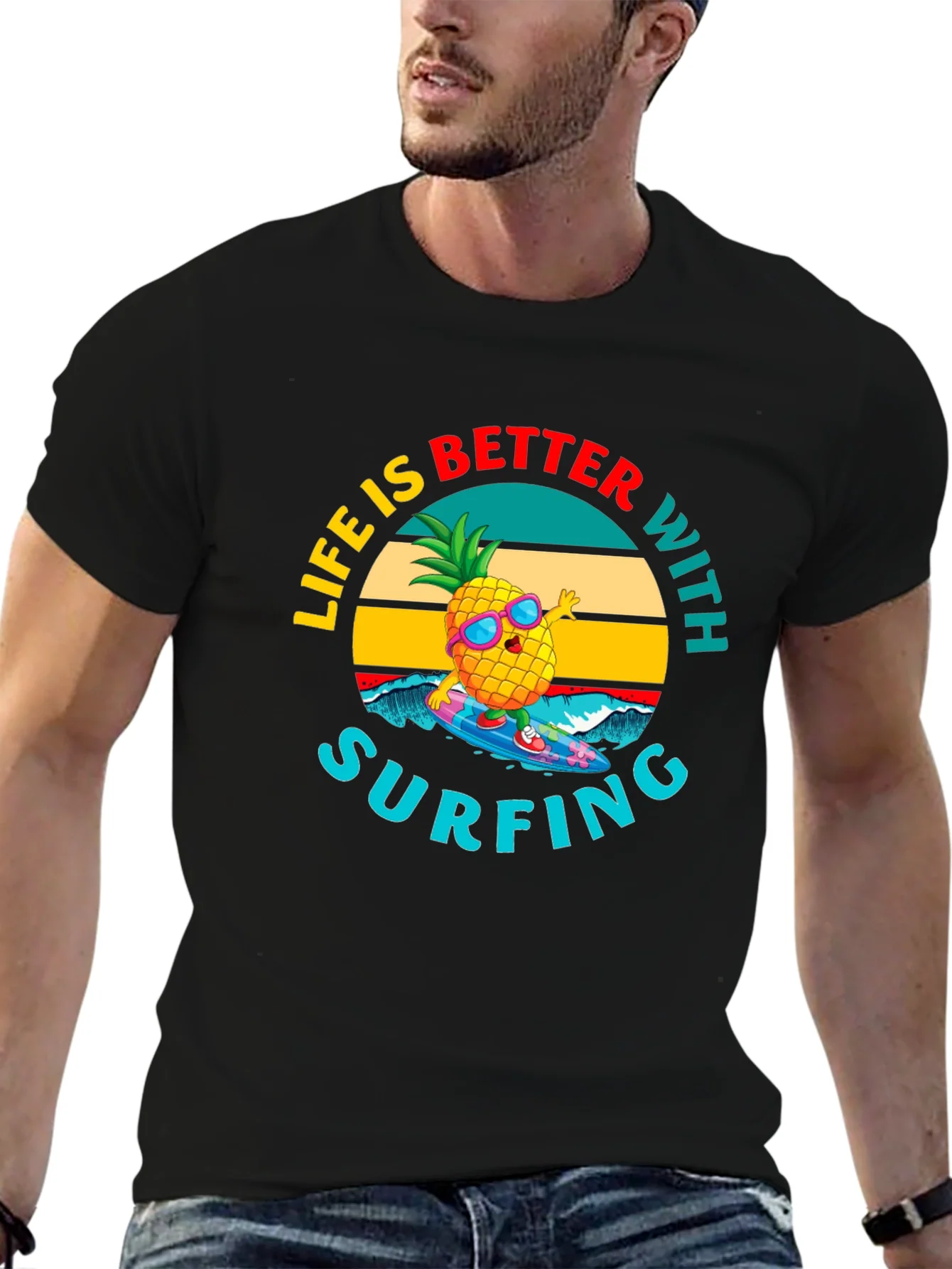 Rebbecca Life is Better with Surfing Pineapple Graphic Tee