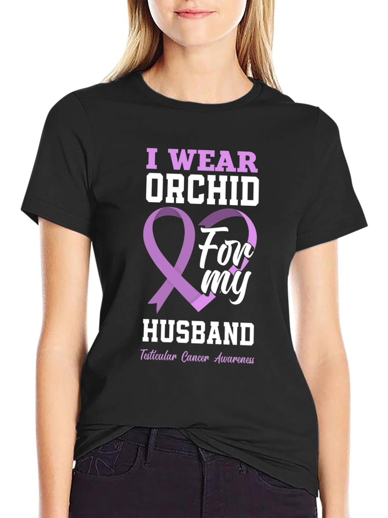 Rebbecca Orchid Ribbon Husband Cancer Awareness T-Shirt