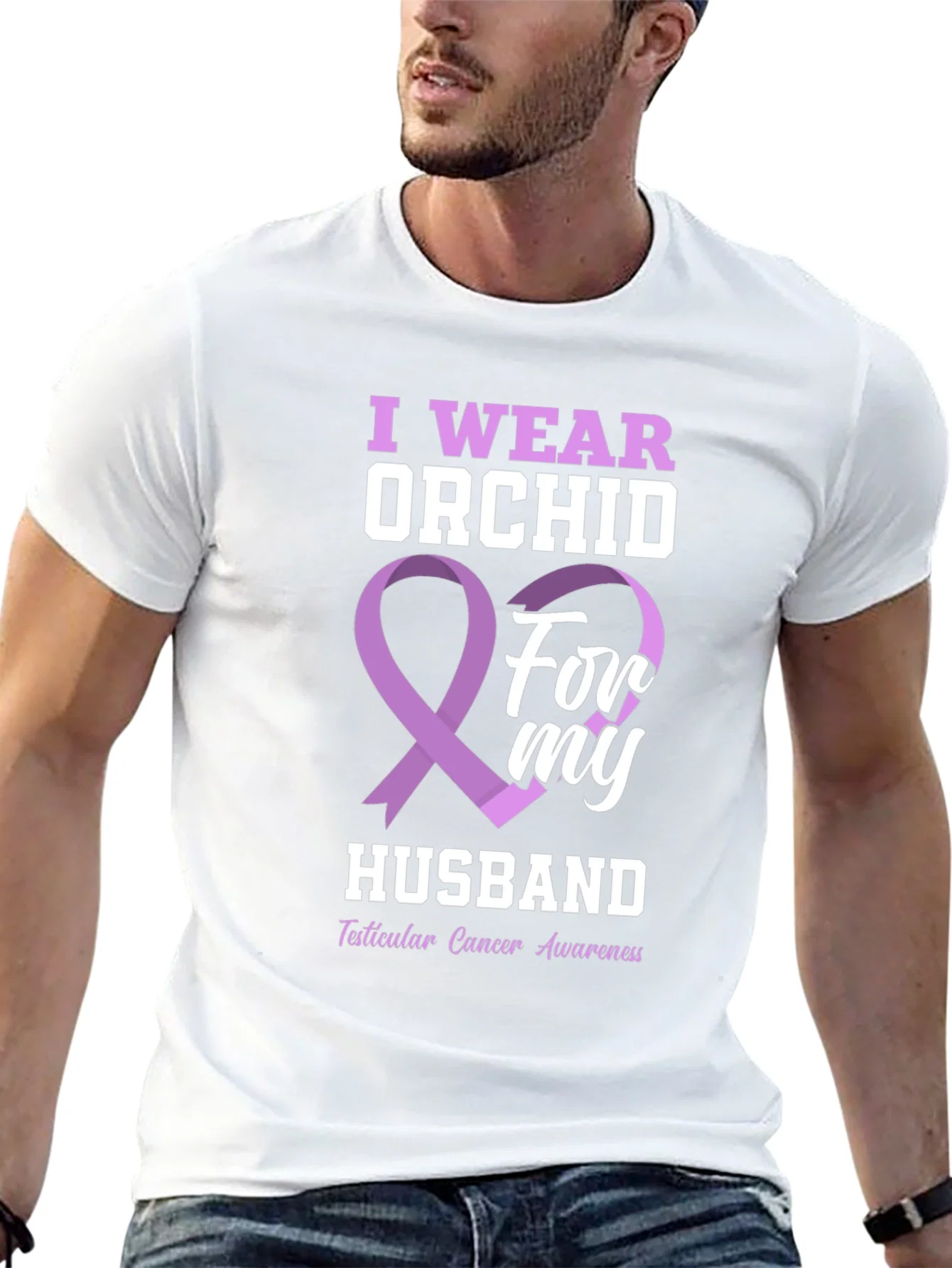 Rebbecca Orchid Ribbon Husband Cancer Awareness T-Shirt