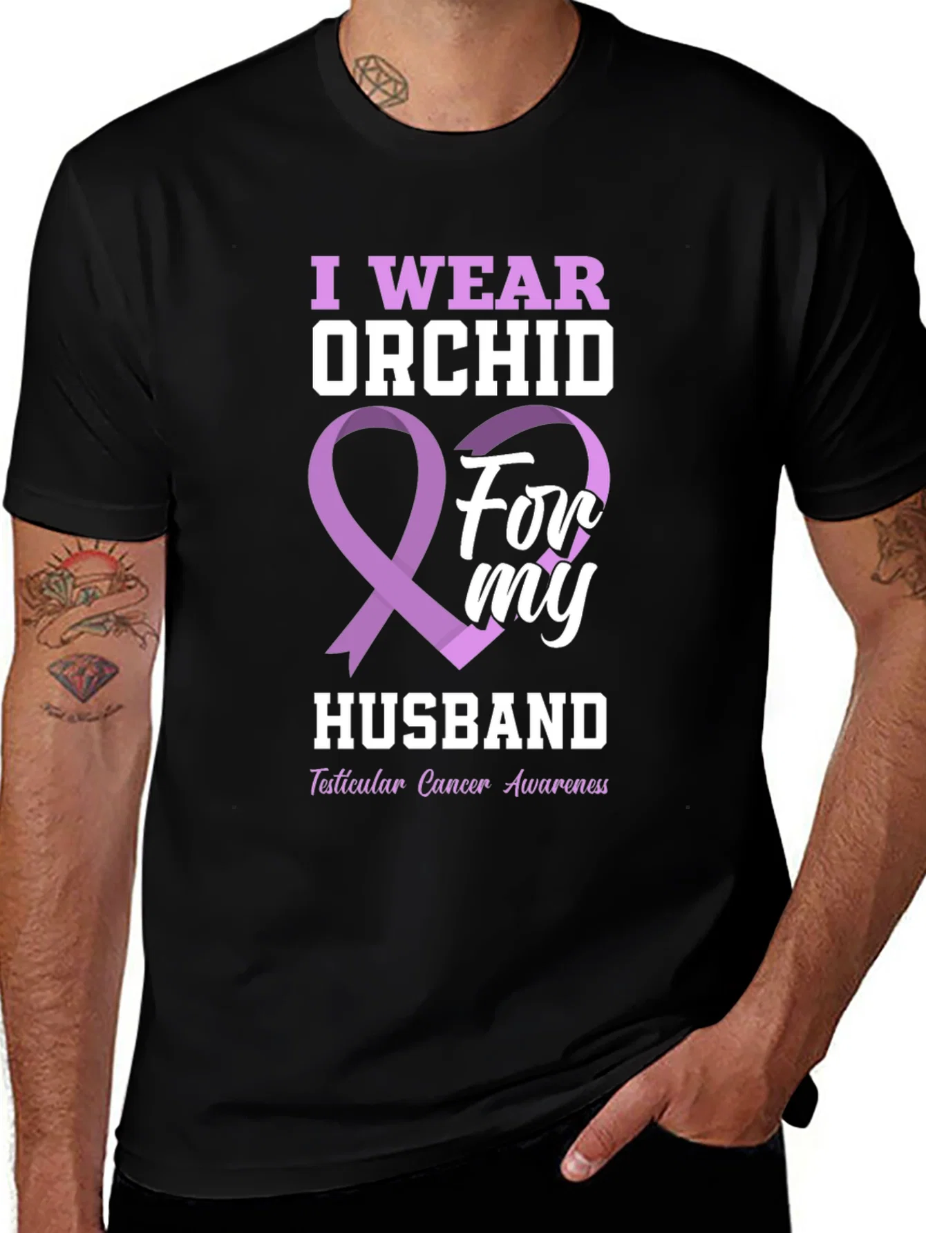 Rebbecca Orchid Ribbon Husband Cancer Awareness T-Shirt