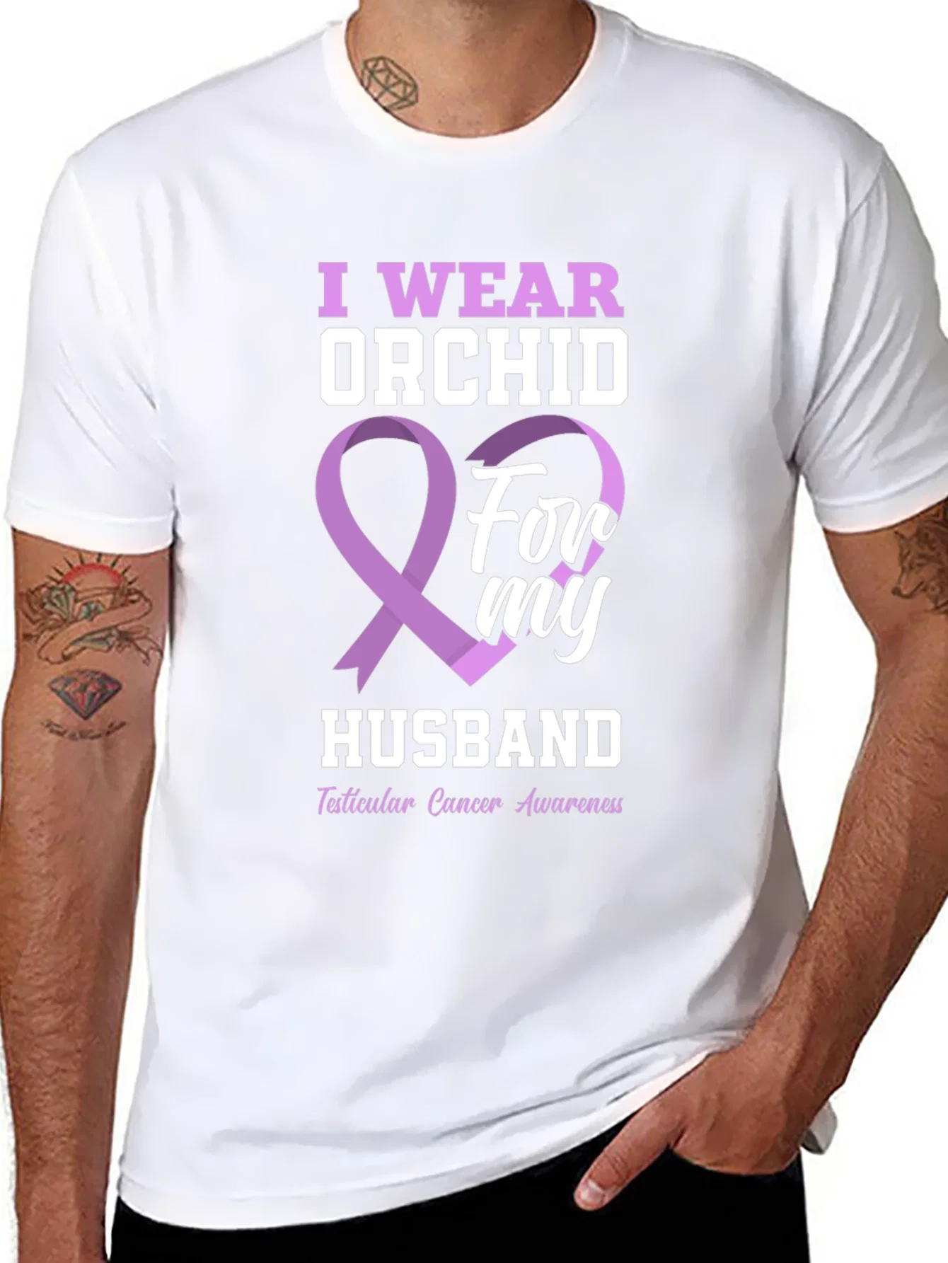 Rebbecca Orchid Ribbon Husband Cancer Awareness T-Shirt