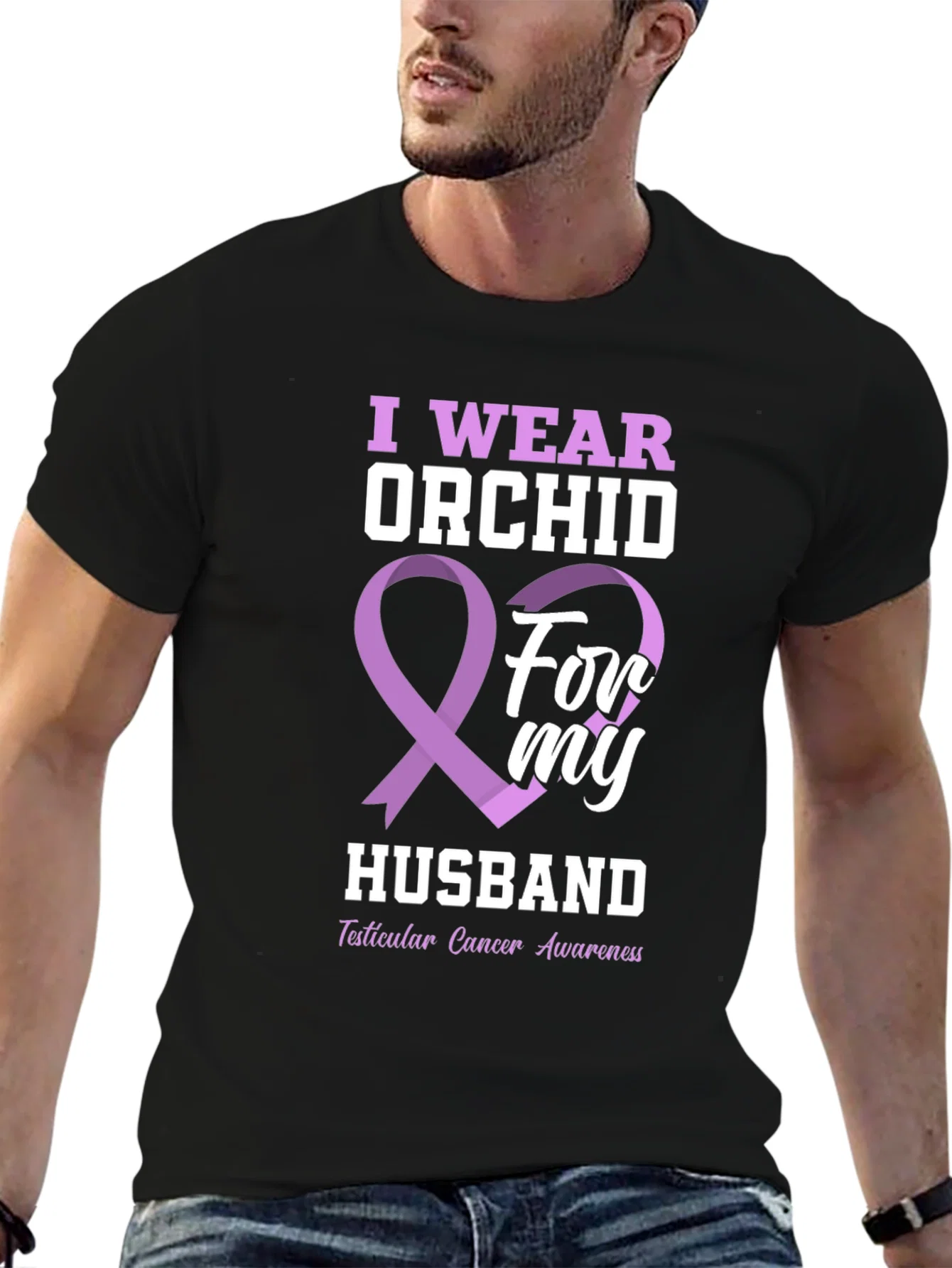 Rebbecca Orchid Ribbon Husband Cancer Awareness T-Shirt