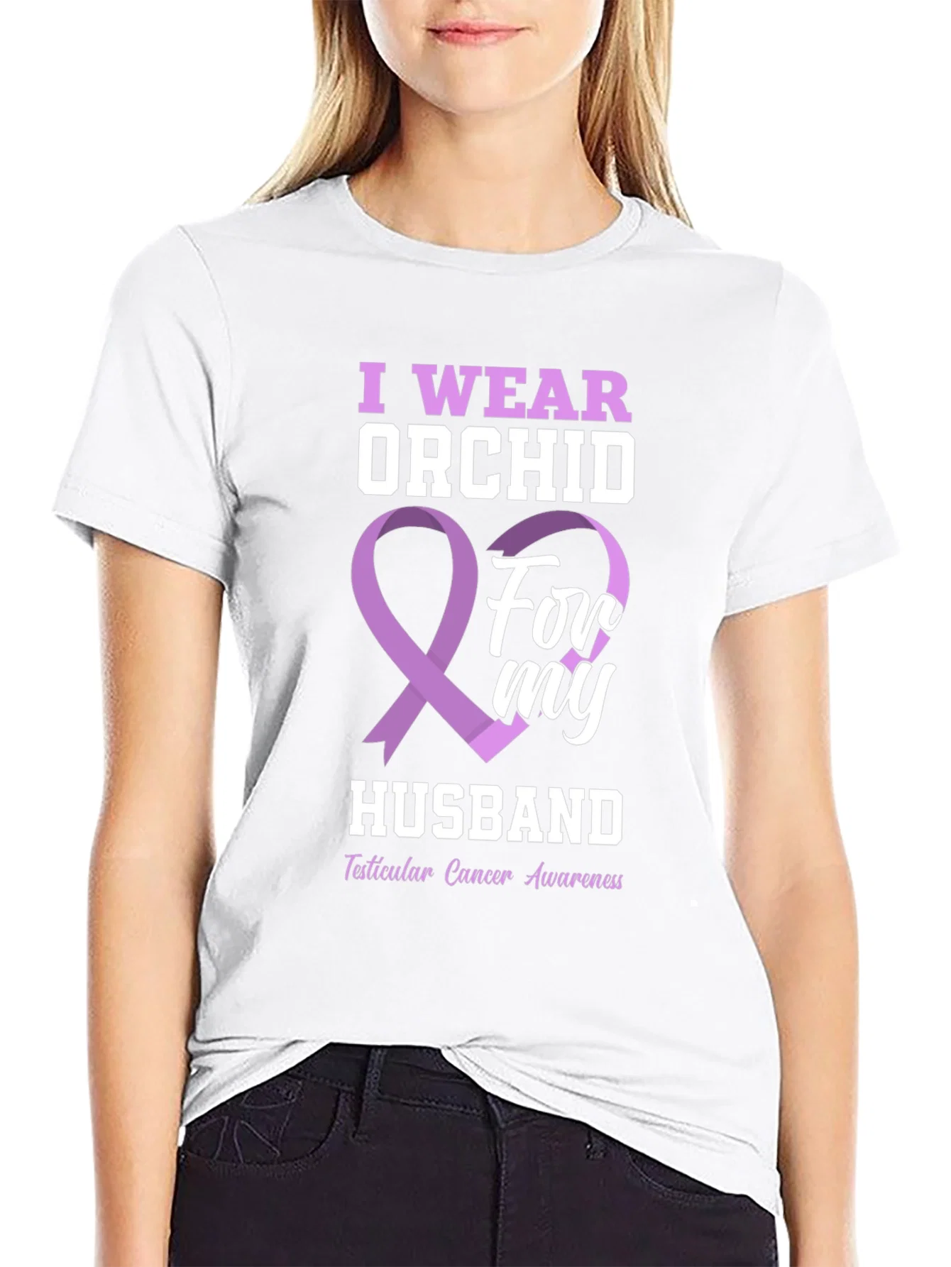 Rebbecca Orchid Ribbon Husband Cancer Awareness T-Shirt