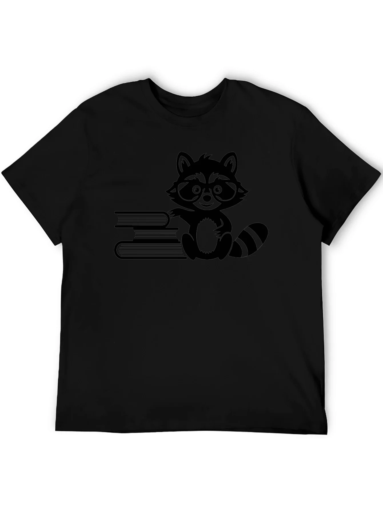 Camiseta Negra con Dise?o de Mapache Lector