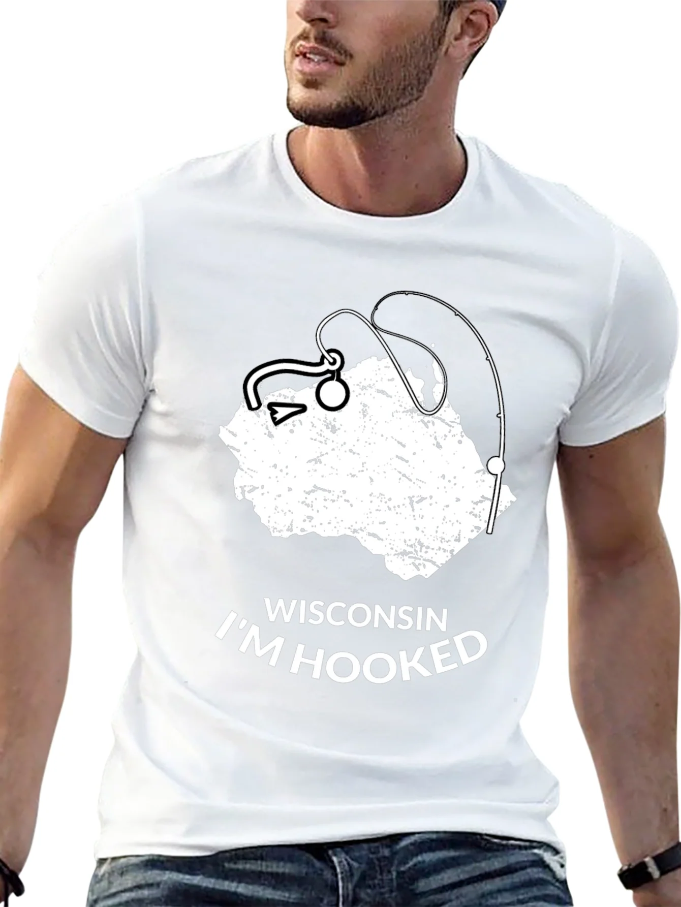 Camiseta Negra Wisconsin Im Hooked para Hombre