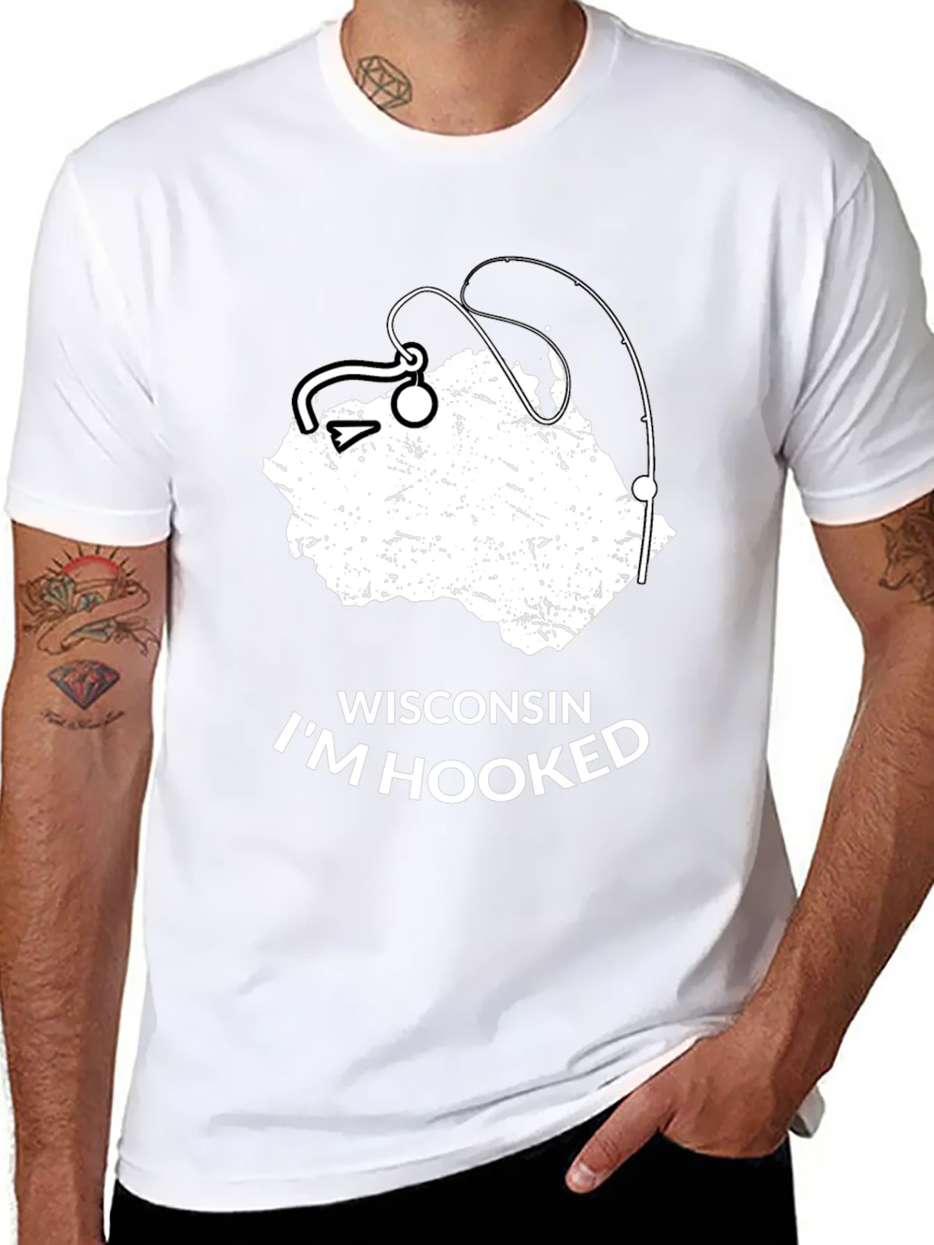 Camiseta Negra Wisconsin Im Hooked para Hombre