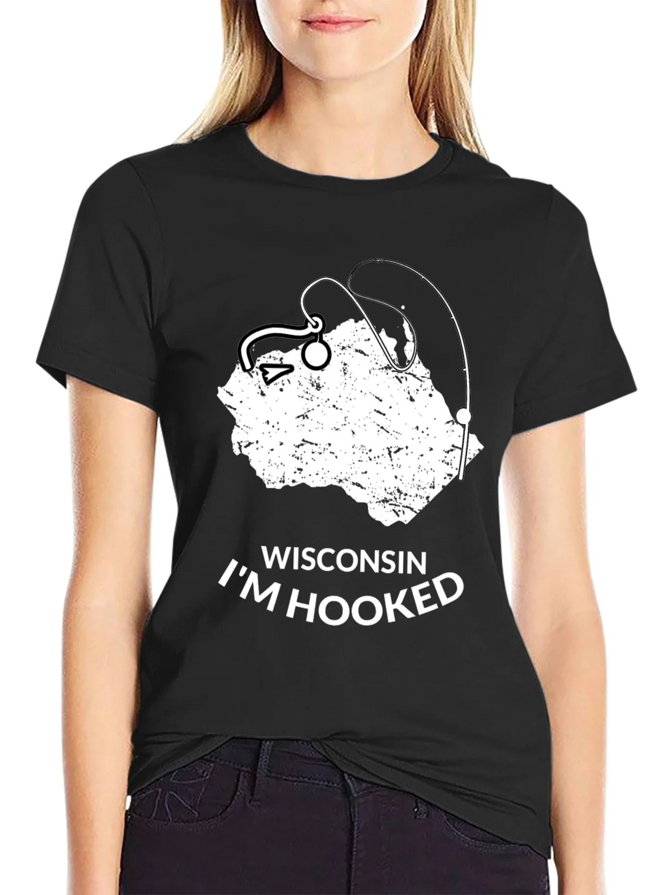 Camiseta Negra Wisconsin Im Hooked para Hombre