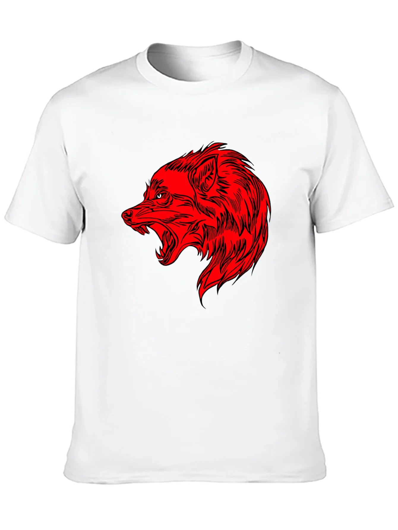 Rebbecca Mens Black T-Shirt with Red Wolf Graphic