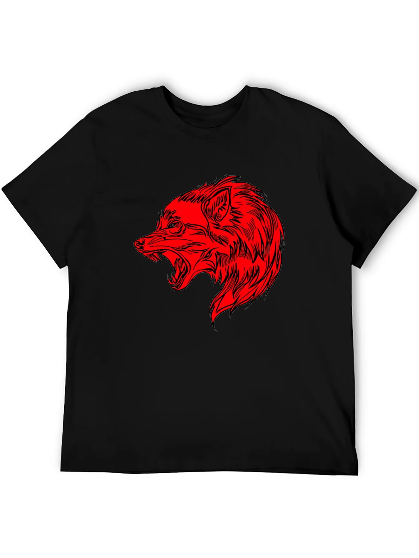 Rebbecca Mens Black T-Shirt with Red Wolf Graphic