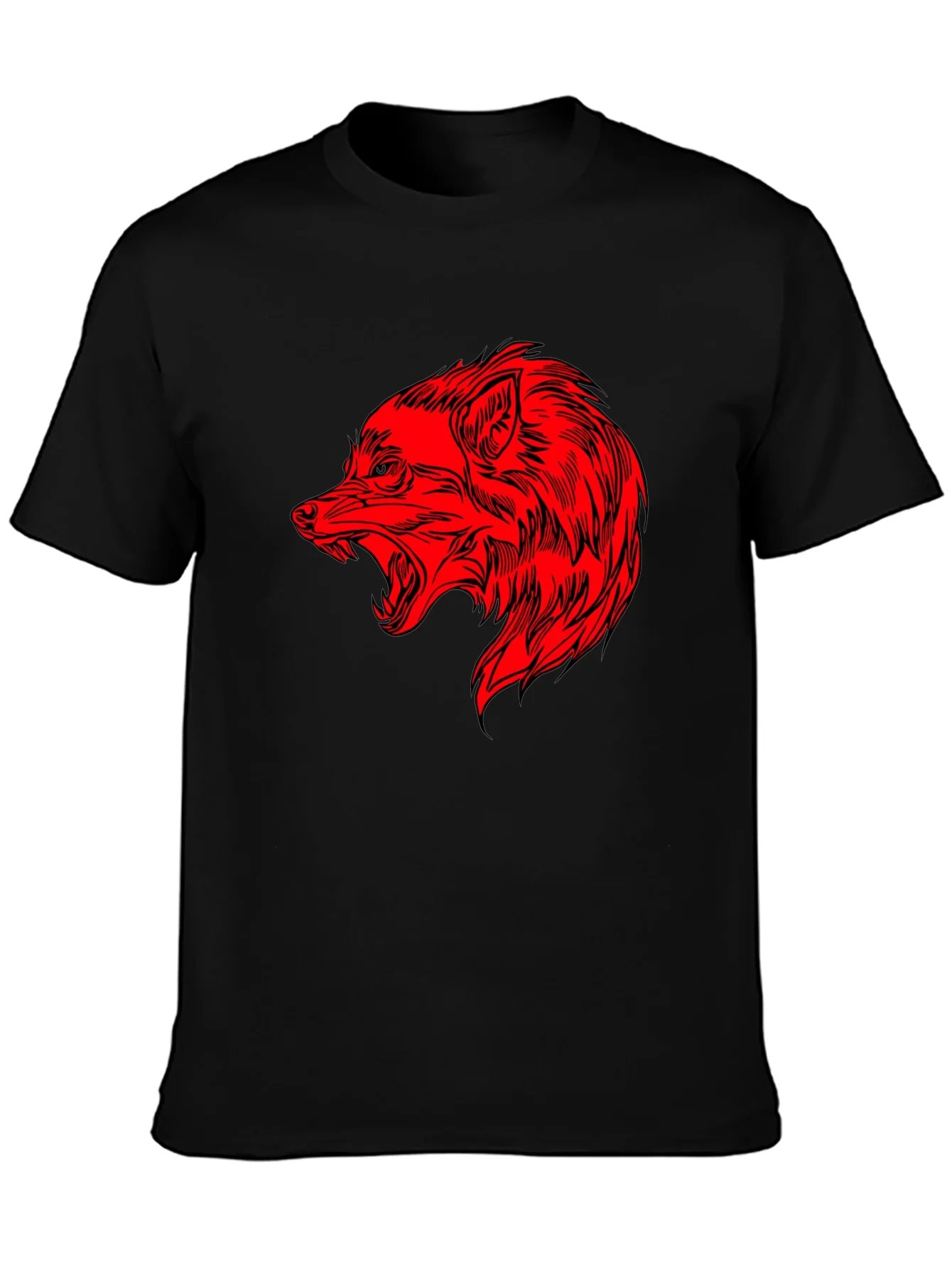 Rebbecca Mens Black T-Shirt with Red Wolf Graphic