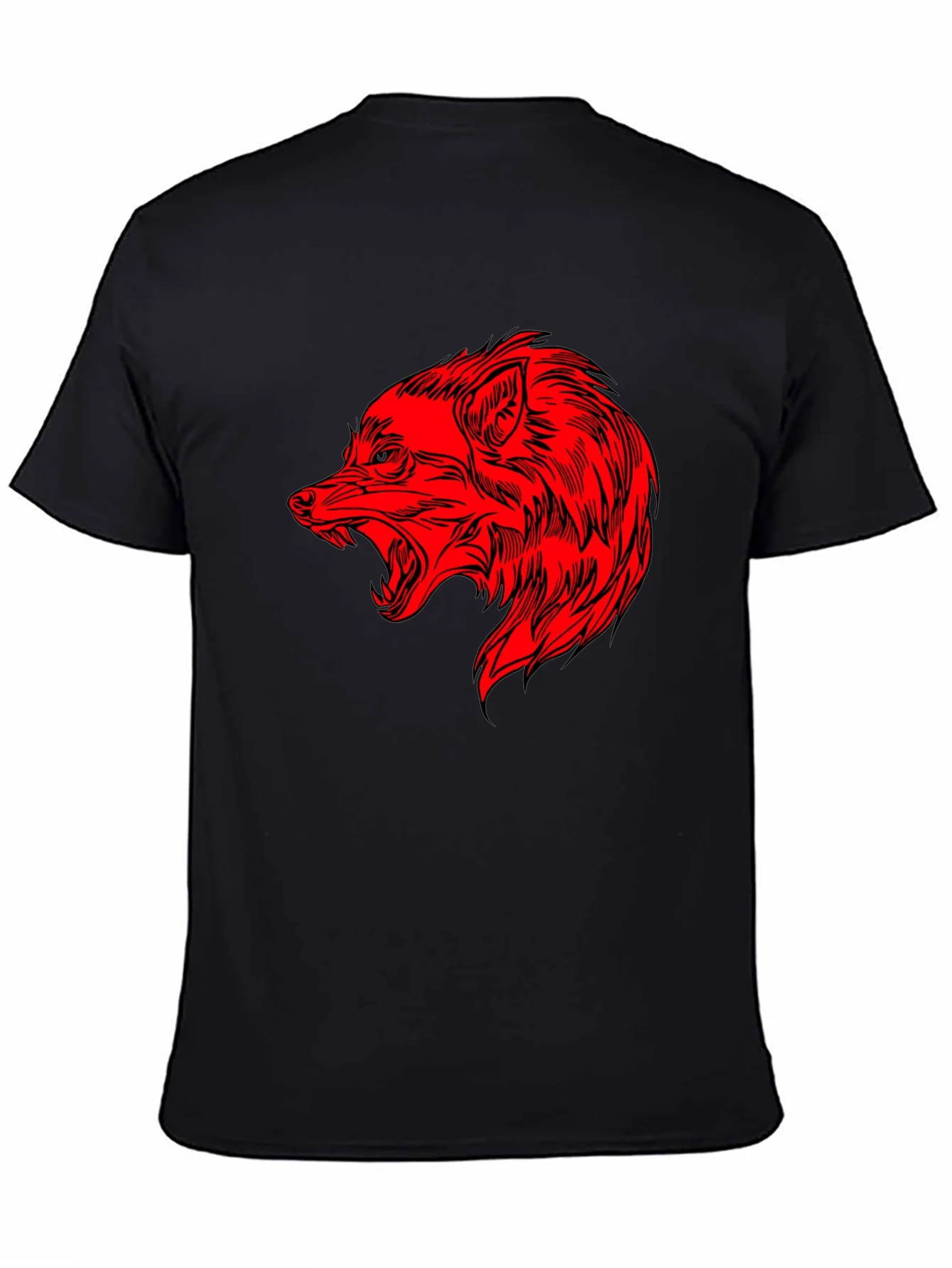 Rebbecca Mens Black T-Shirt with Red Wolf Graphic