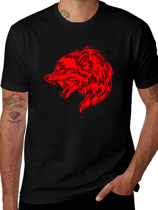 Rebbecca Mens Black T-Shirt with Red Wolf Graphic