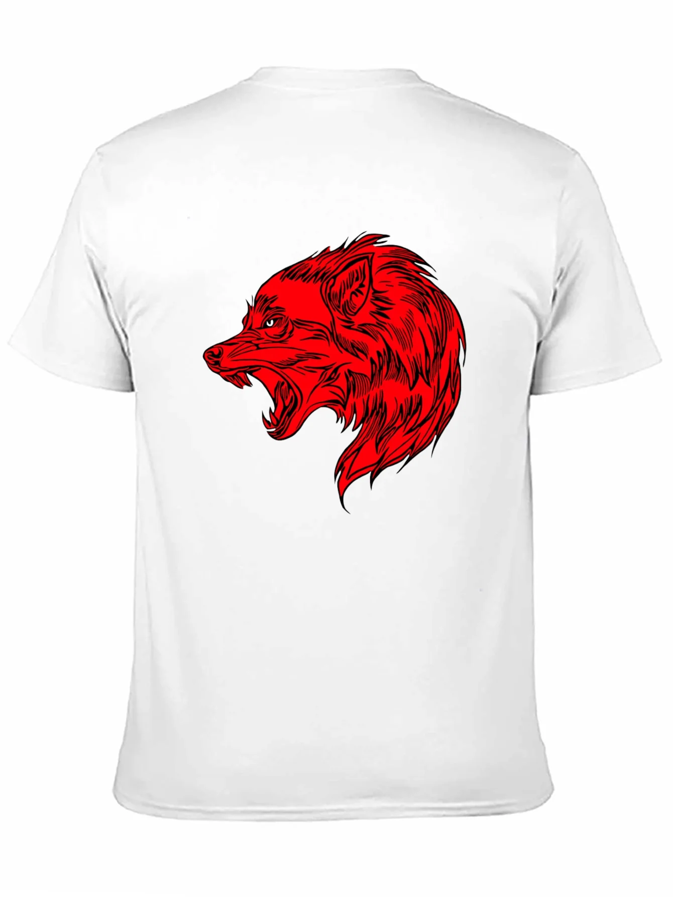Rebbecca Mens Black T-Shirt with Red Wolf Graphic