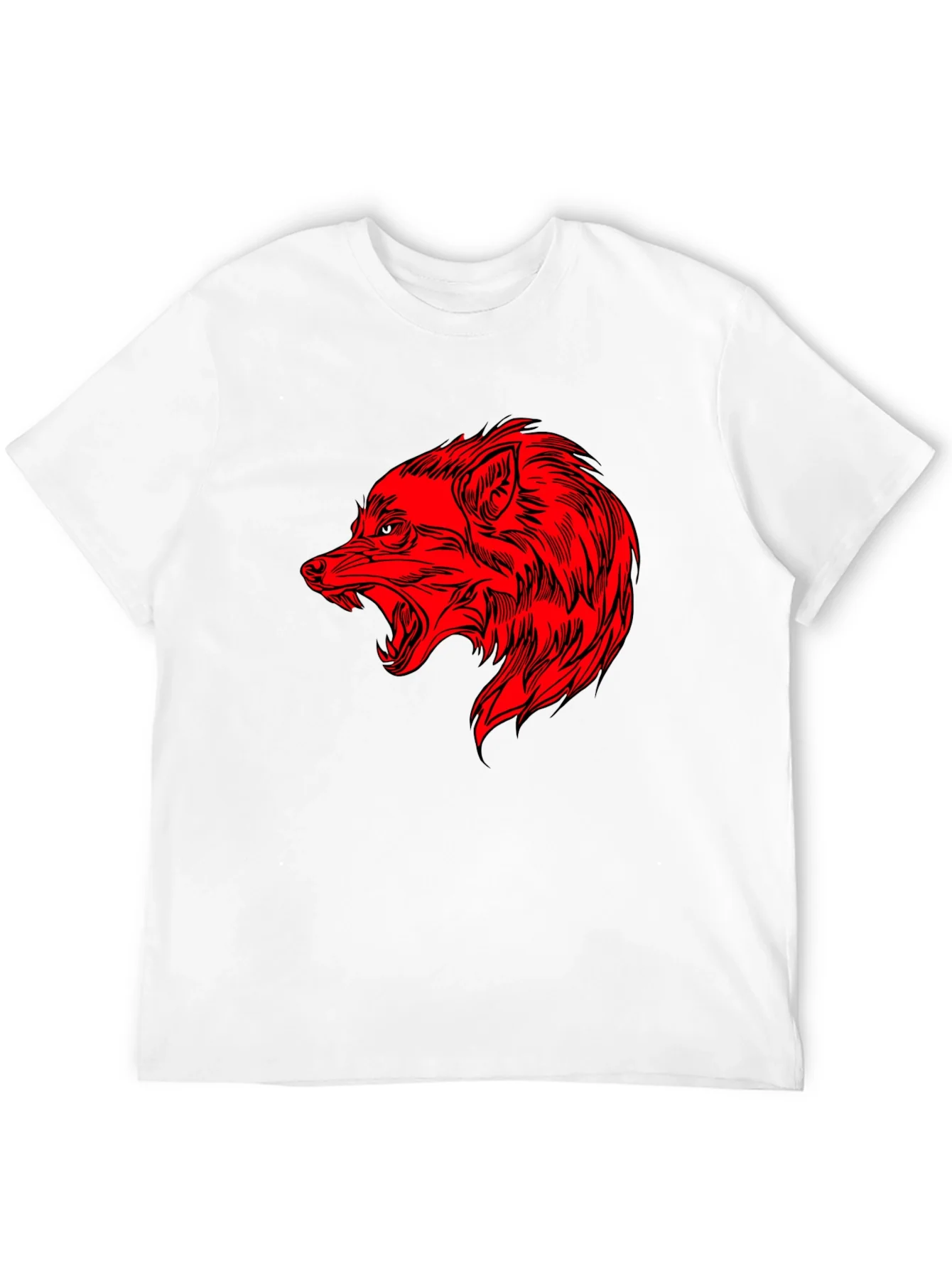 Rebbecca Mens Black T-Shirt with Red Wolf Graphic