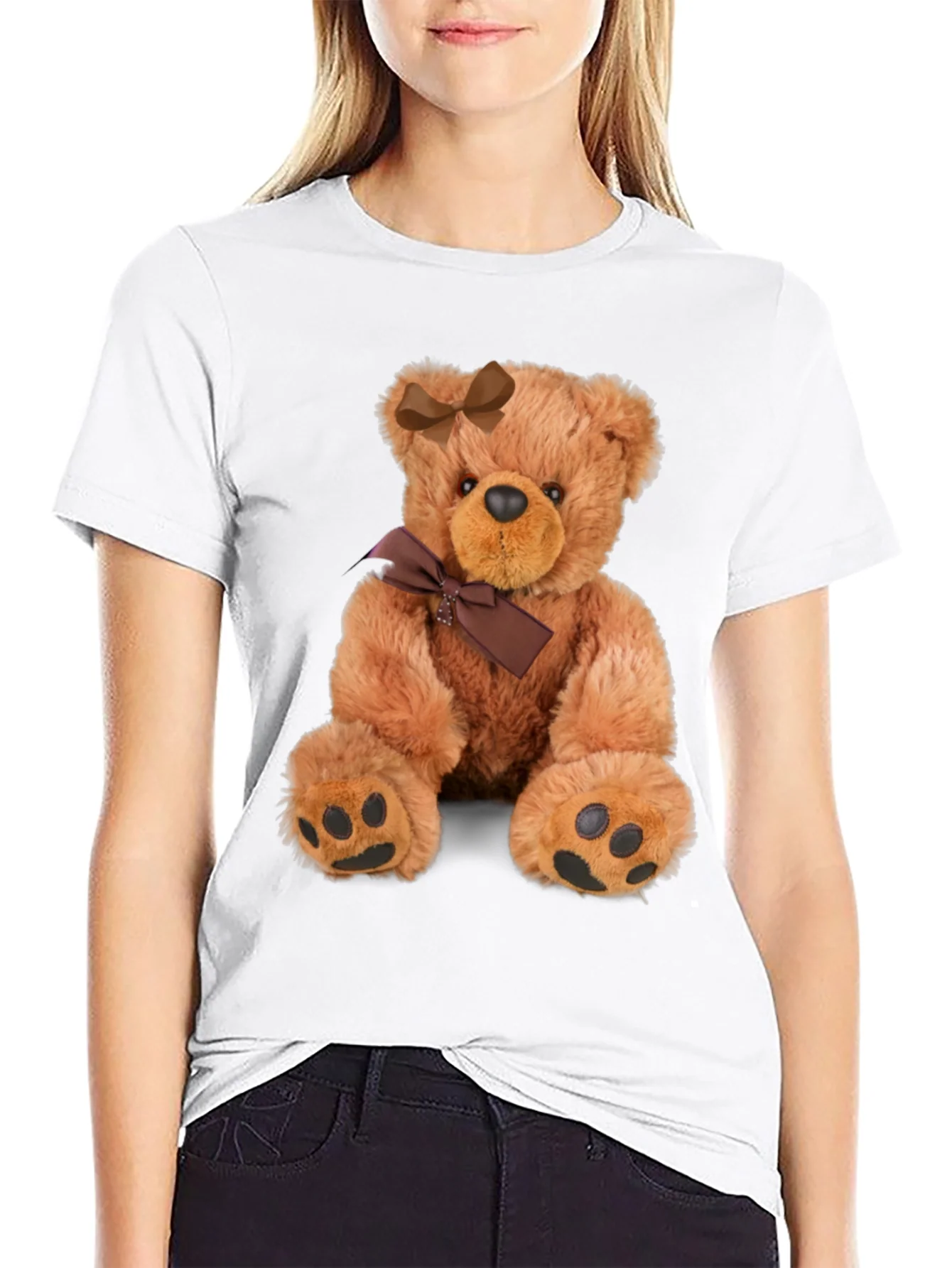 Camiseta Negra con Adorable Oso de Peluche