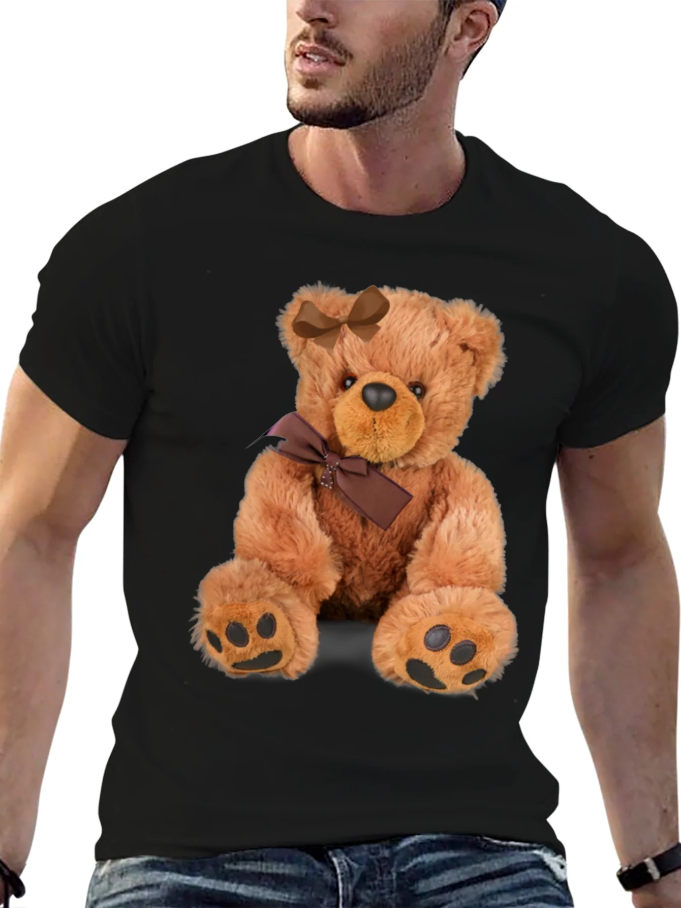 Camiseta Negra con Adorable Oso de Peluche