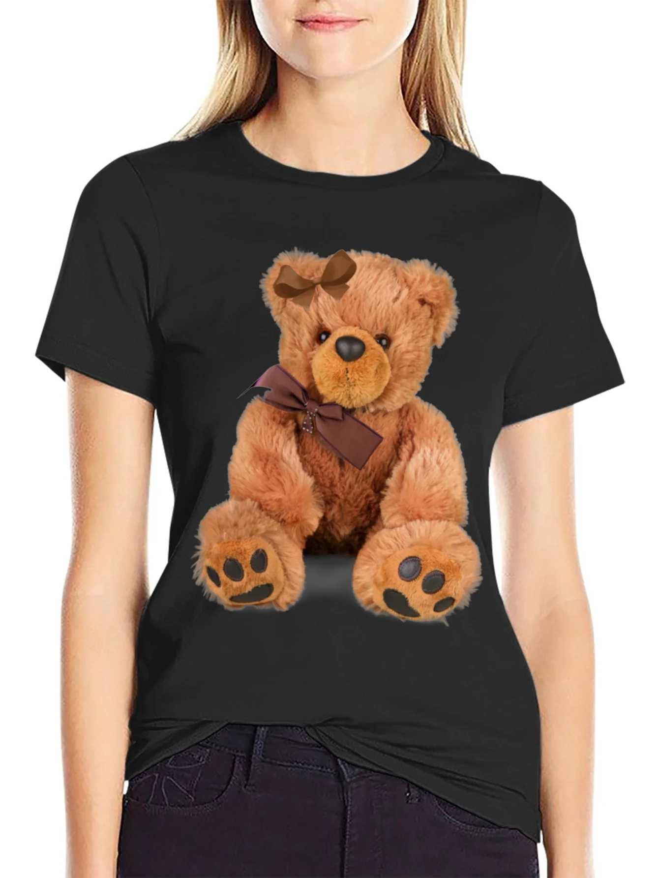 Camiseta Negra con Adorable Oso de Peluche