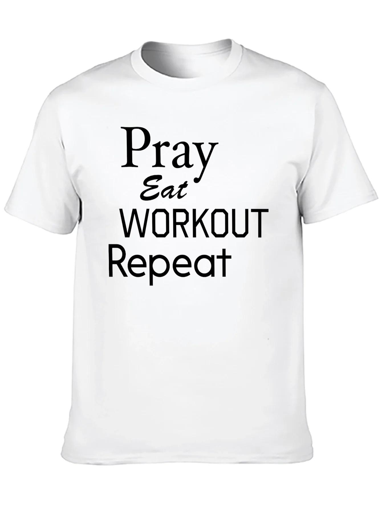 Camiseta Negra: Orar Comer Ejercitarse Repetir