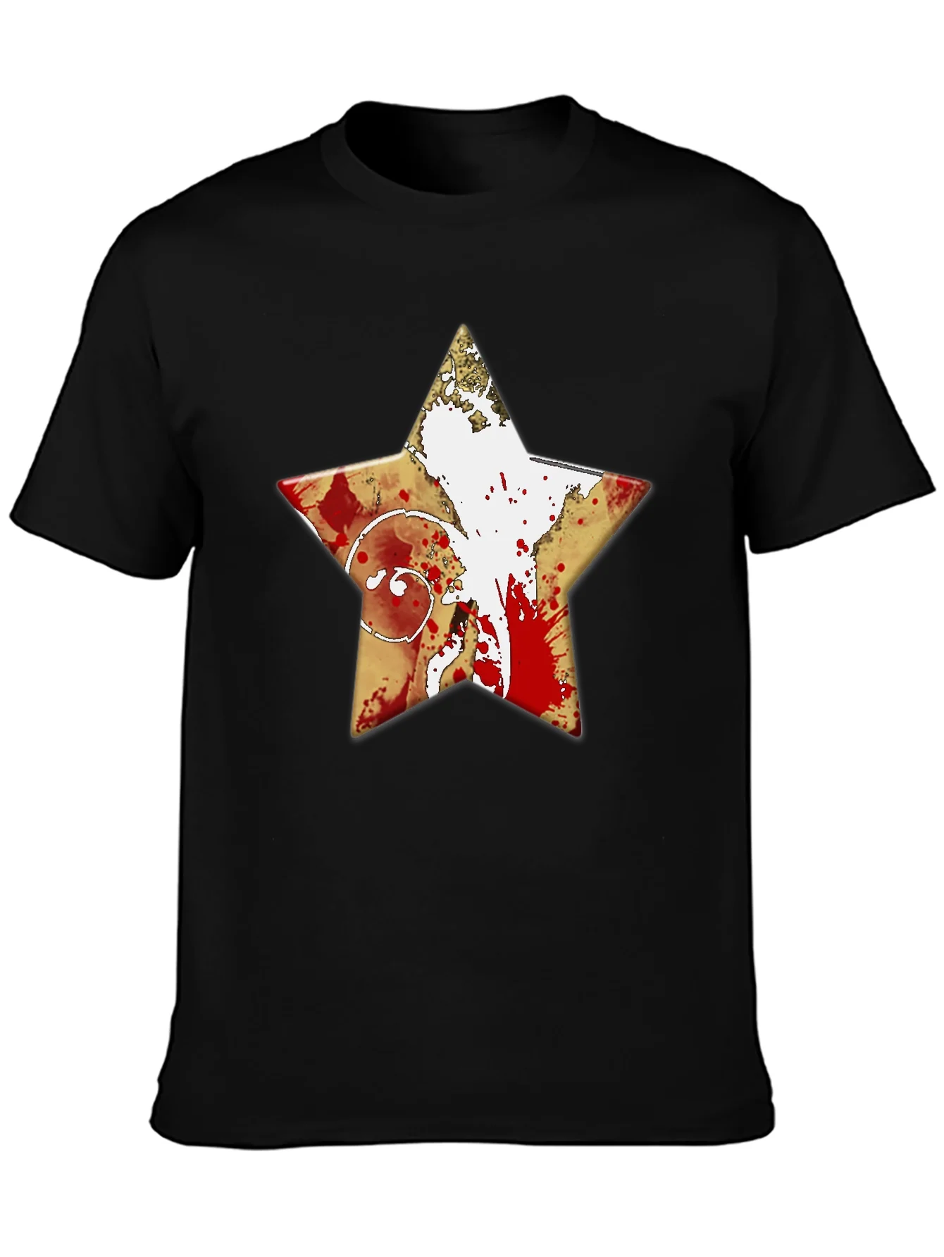 Camiseta Negra Estrella con Dise?o Abstracto