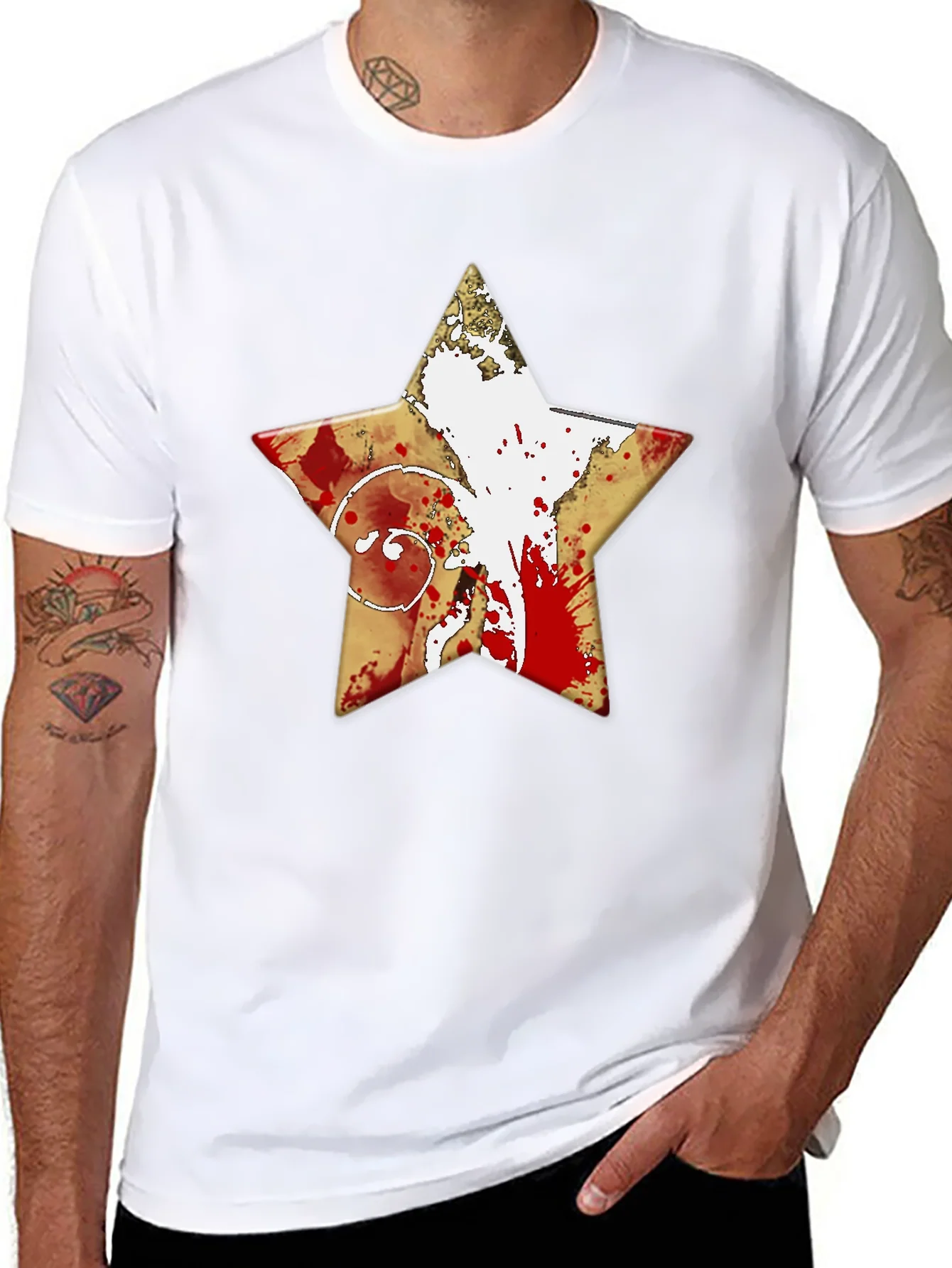 Camiseta Negra Estrella con Dise?o Abstracto