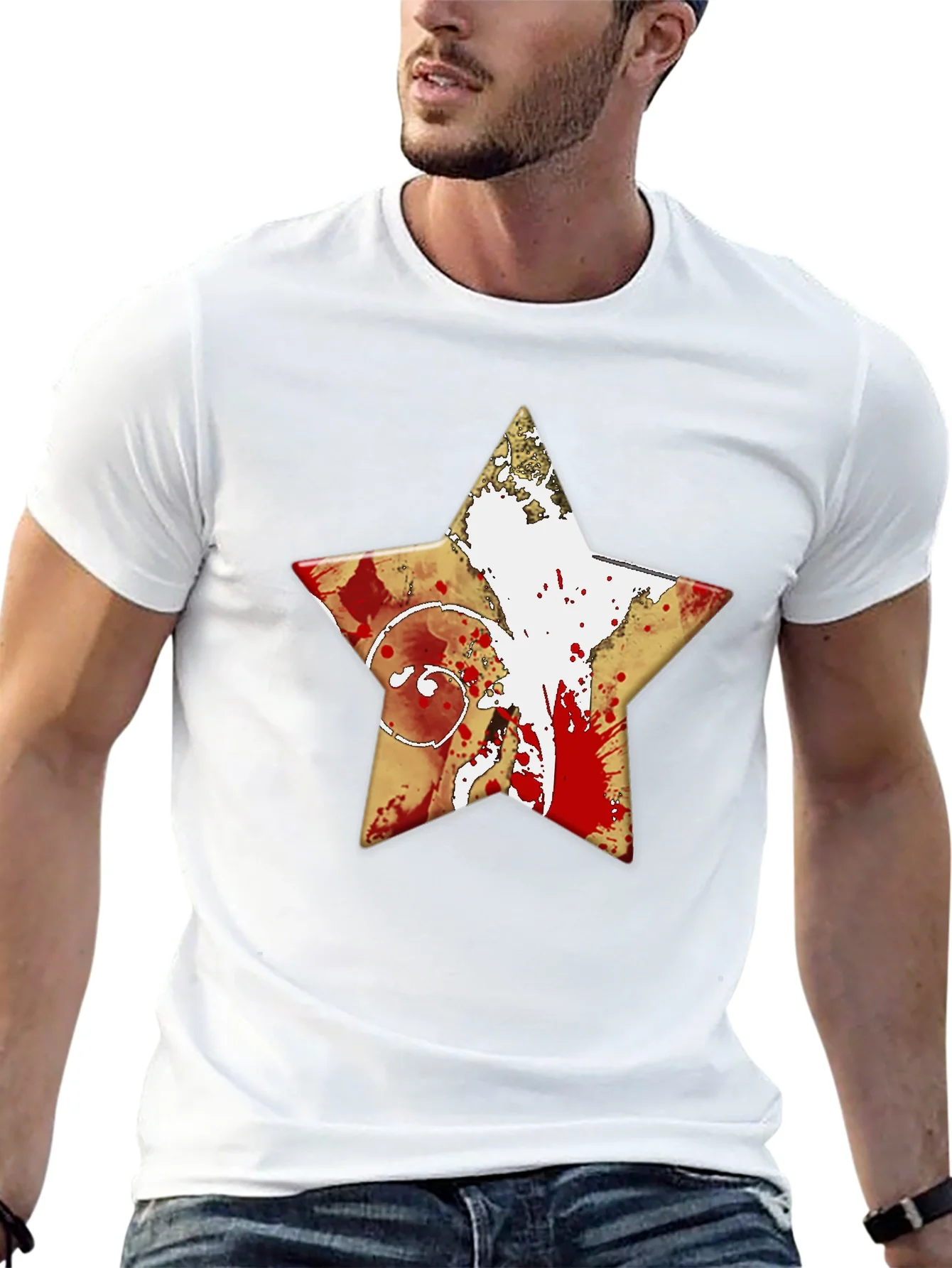 Camiseta Negra Estrella con Dise?o Abstracto