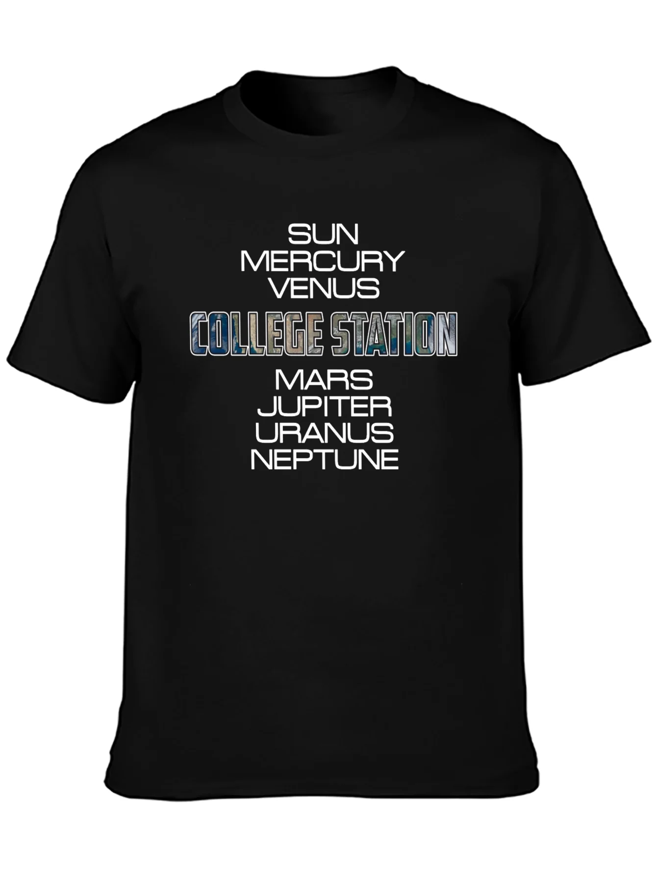 Rebbecca College Station Planets Black T-Shirt