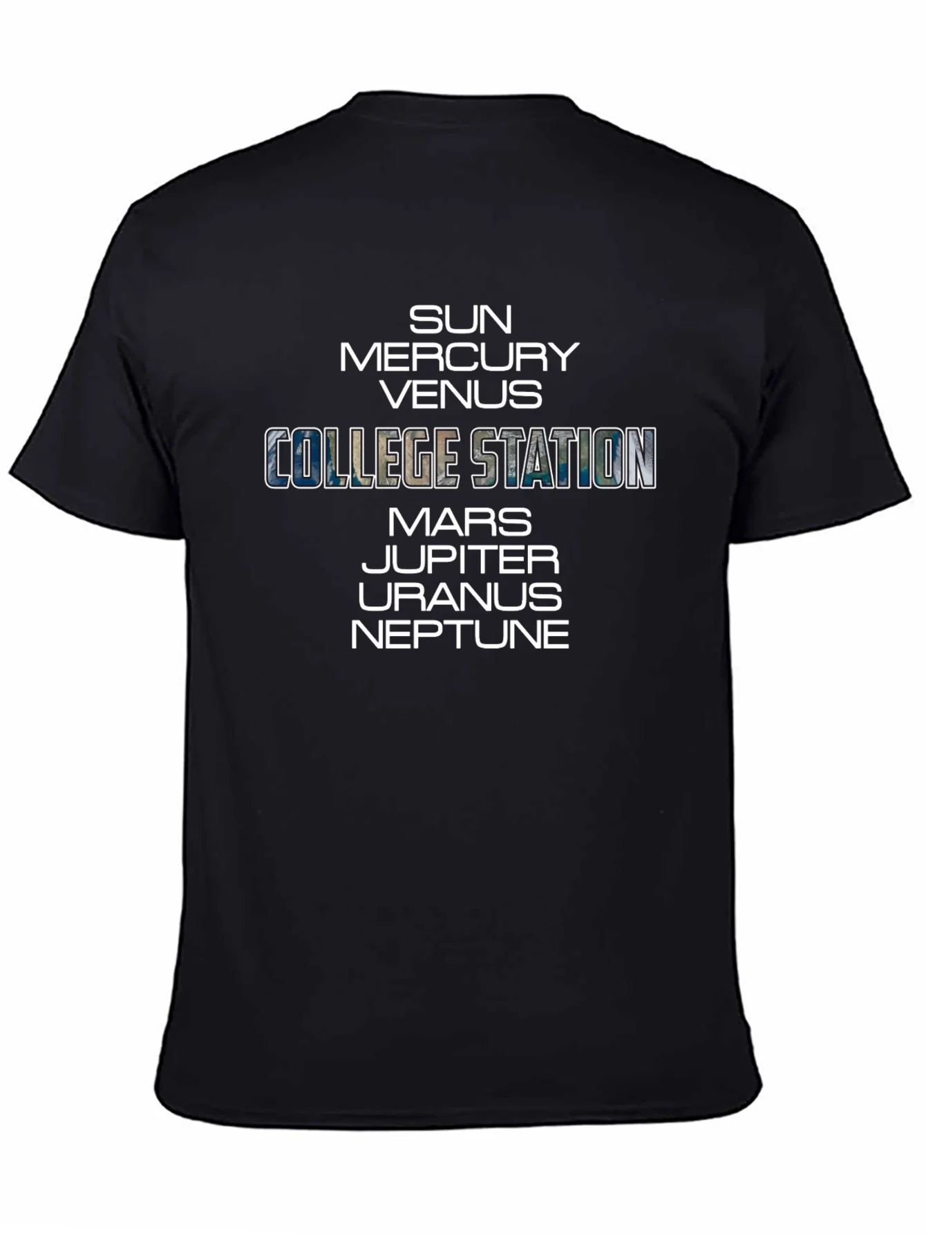 Rebbecca College Station Planets Black T-Shirt