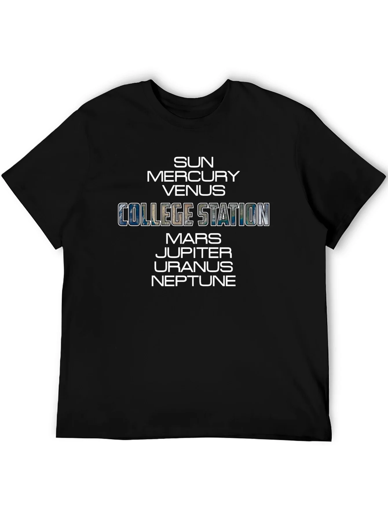 Rebbecca College Station Planets Black T-Shirt
