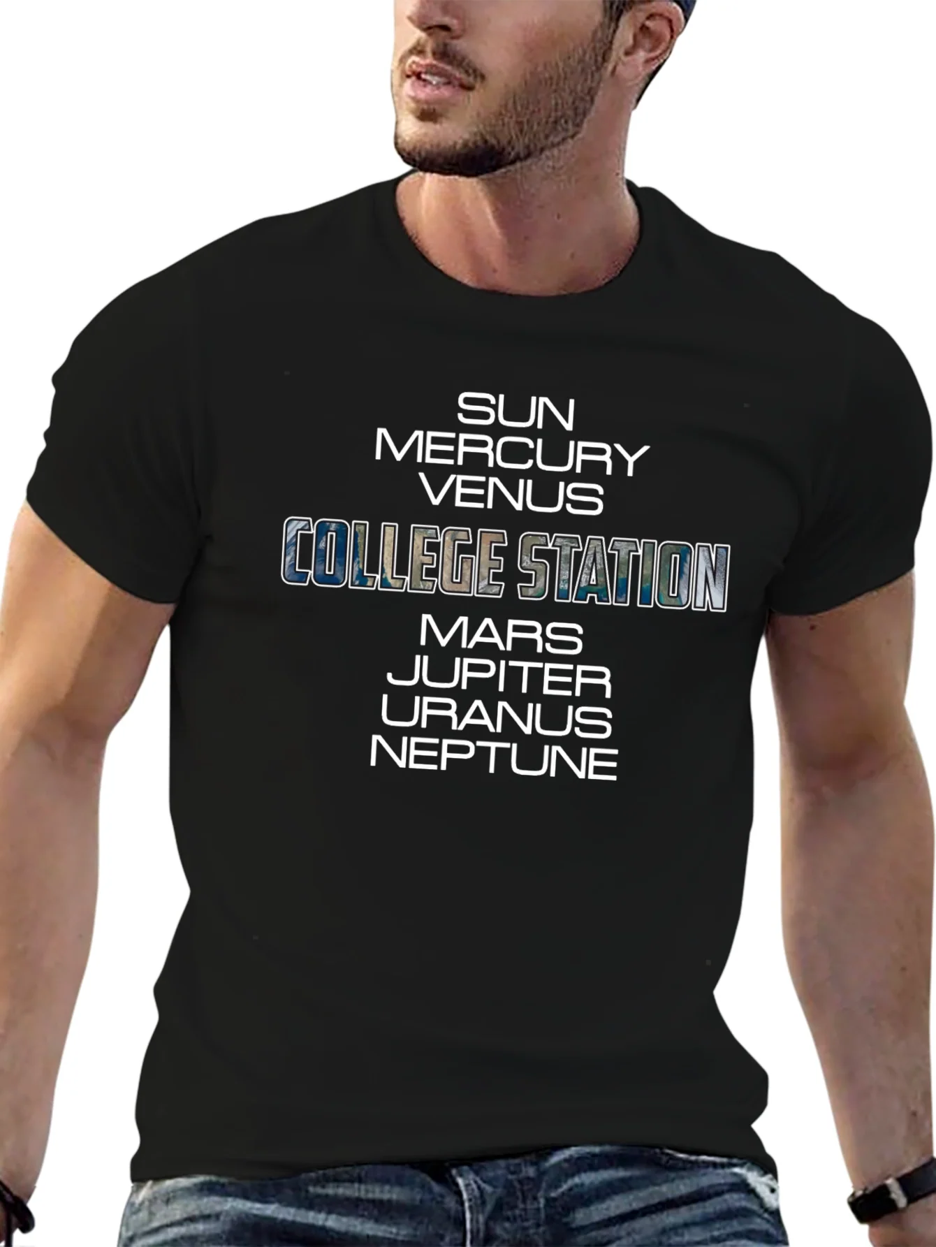 Rebbecca College Station Planets Black T-Shirt
