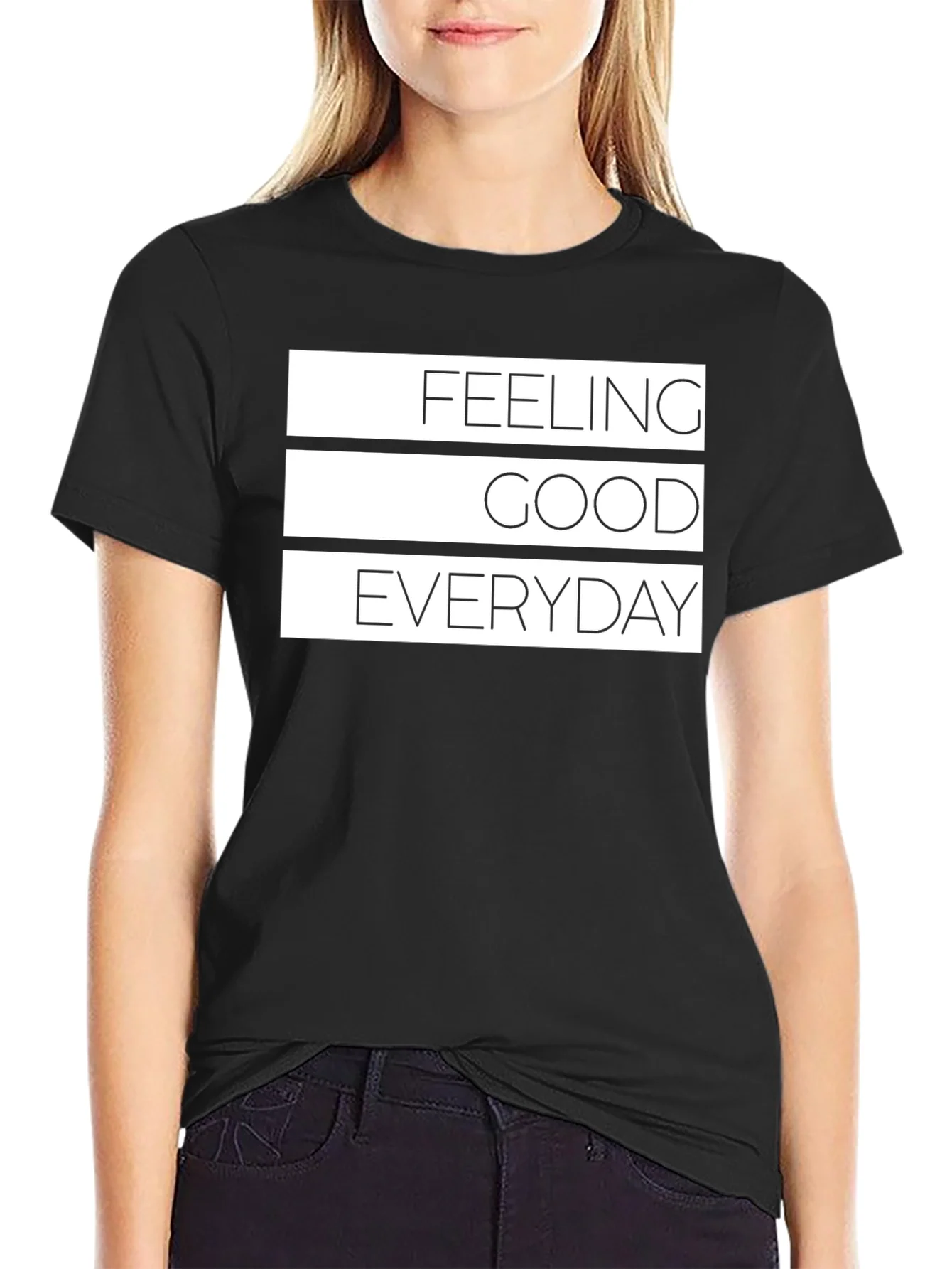 Rebbecca Feeling Good Everyday Black Graphic Tee