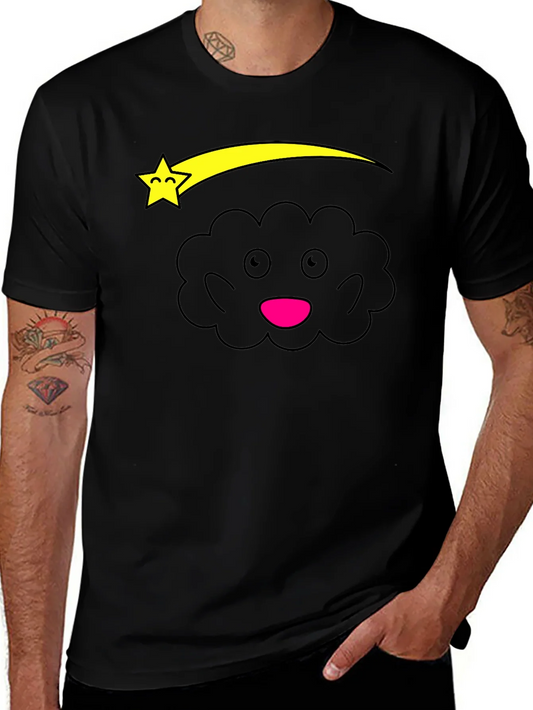 Rebbecca Cute Cartoon Cloud and Star Black T-Shirt