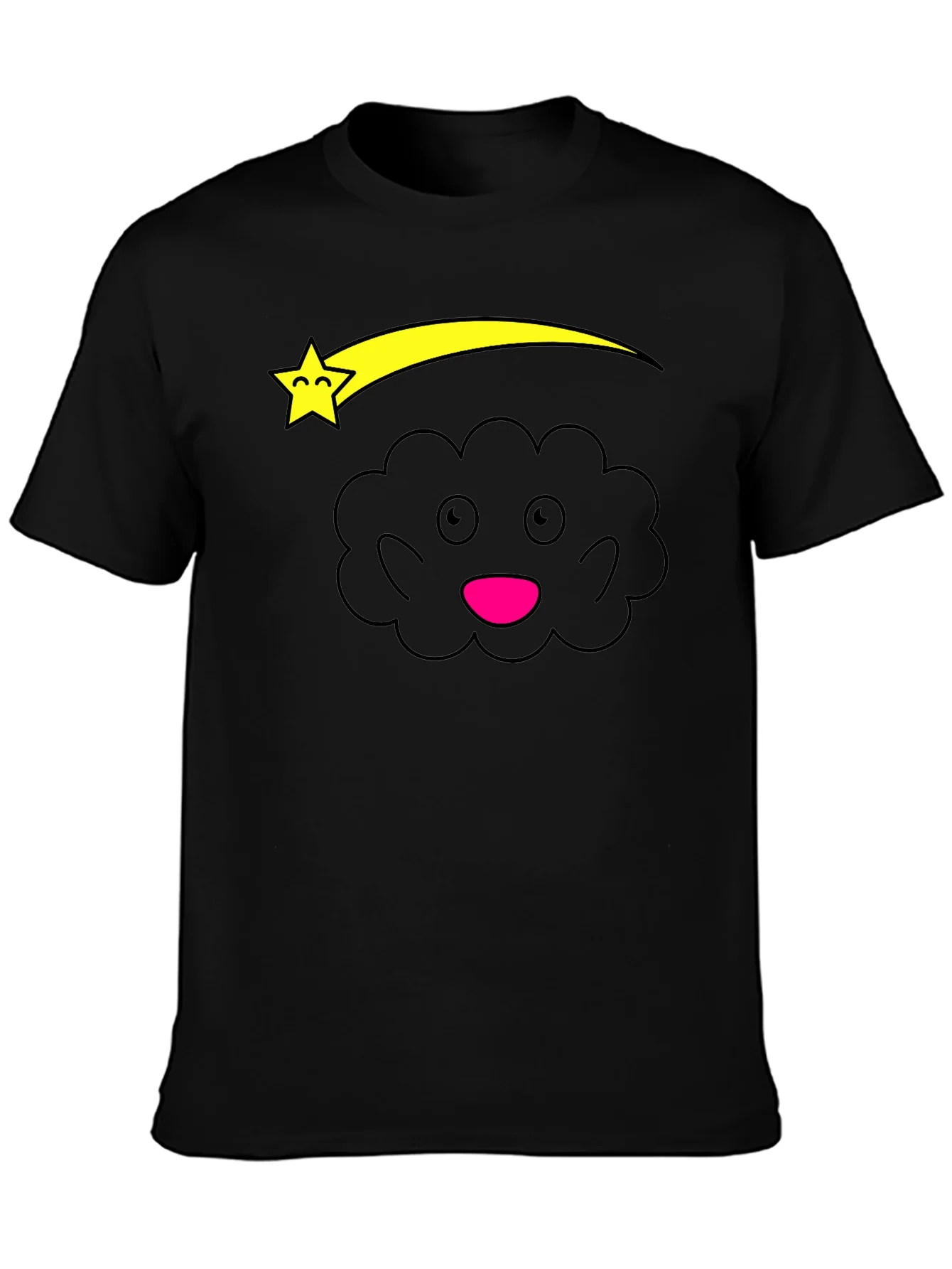 Rebbecca Cute Cartoon Cloud and Star Black T-Shirt