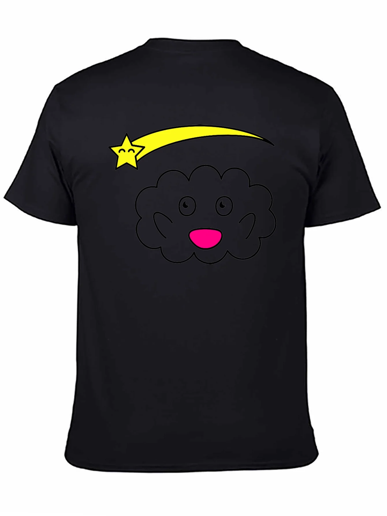Rebbecca Cute Cartoon Cloud and Star Black T-Shirt