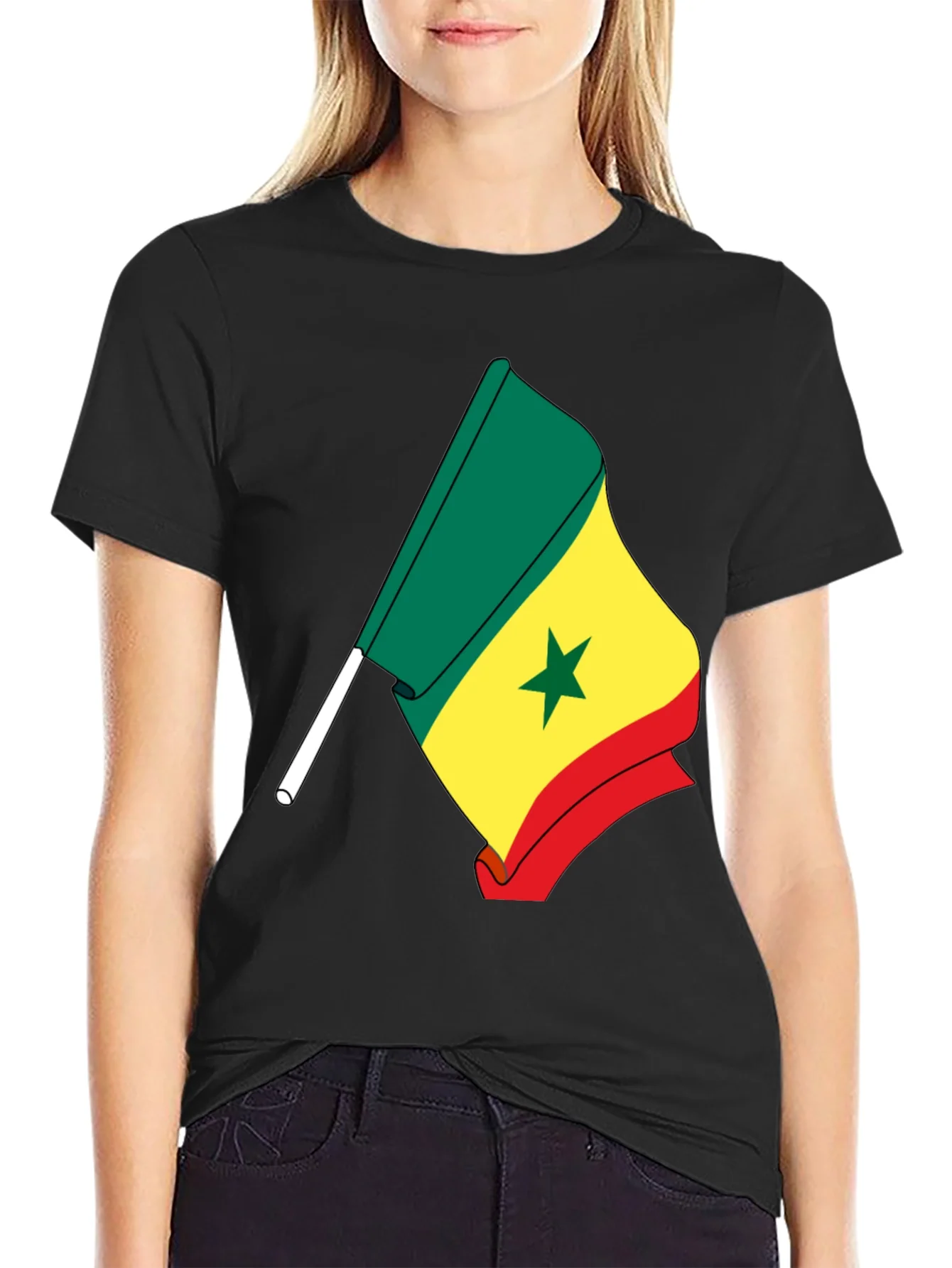 Camiseta Negra con Bandera de Senegal