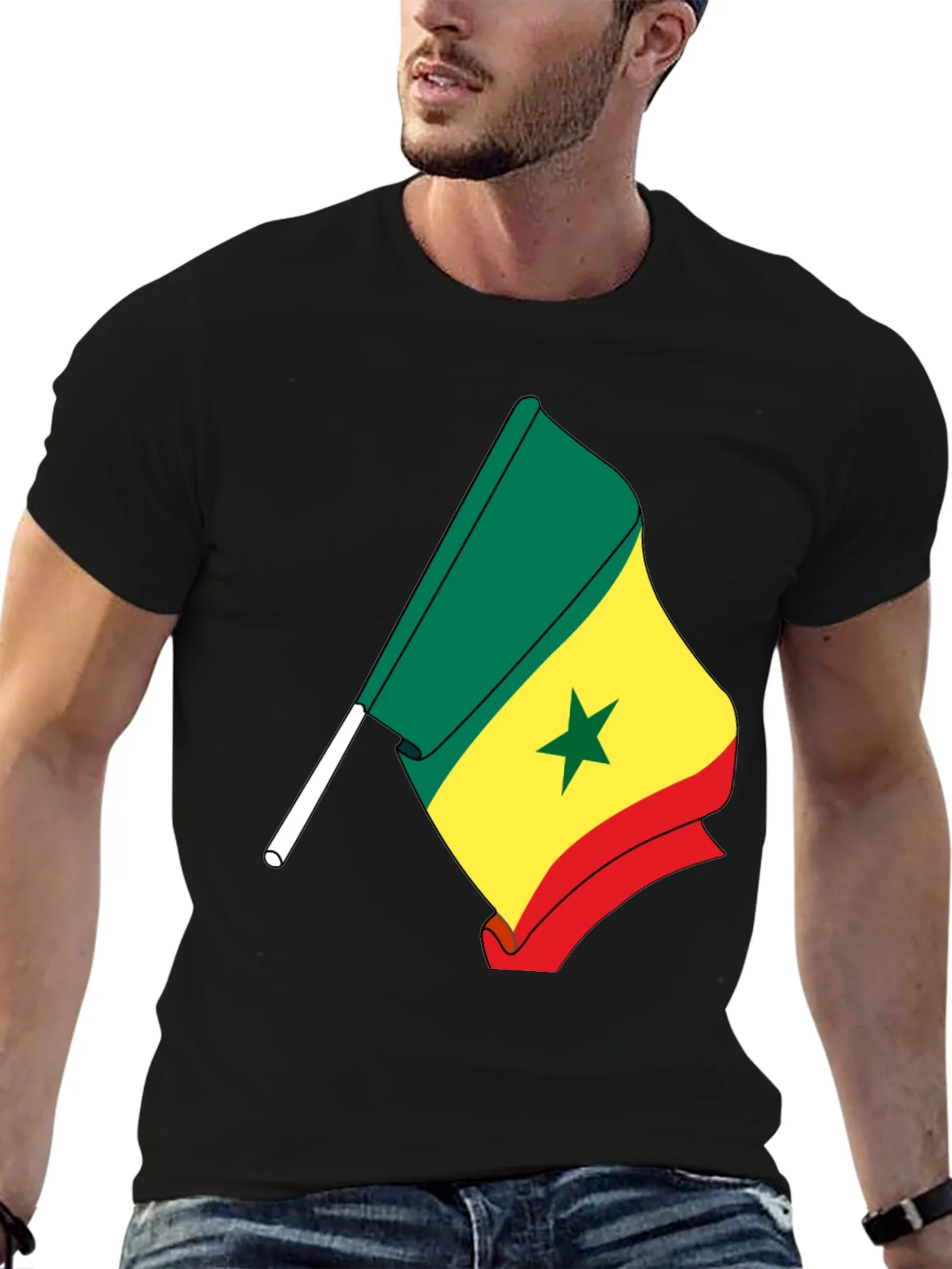 Camiseta Negra con Bandera de Senegal