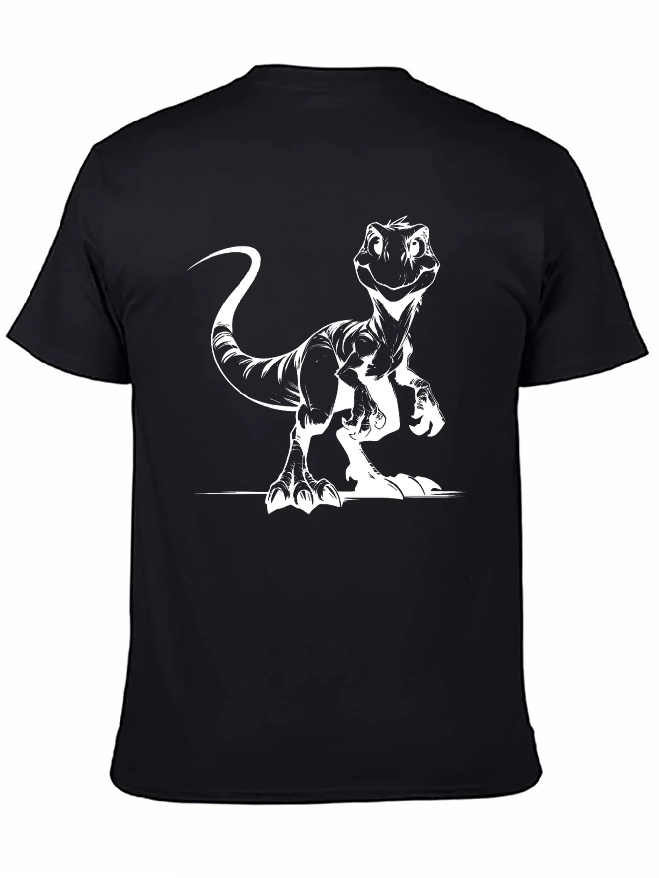 Camiseta Negra con Estampado de Dinosaurio Raptor