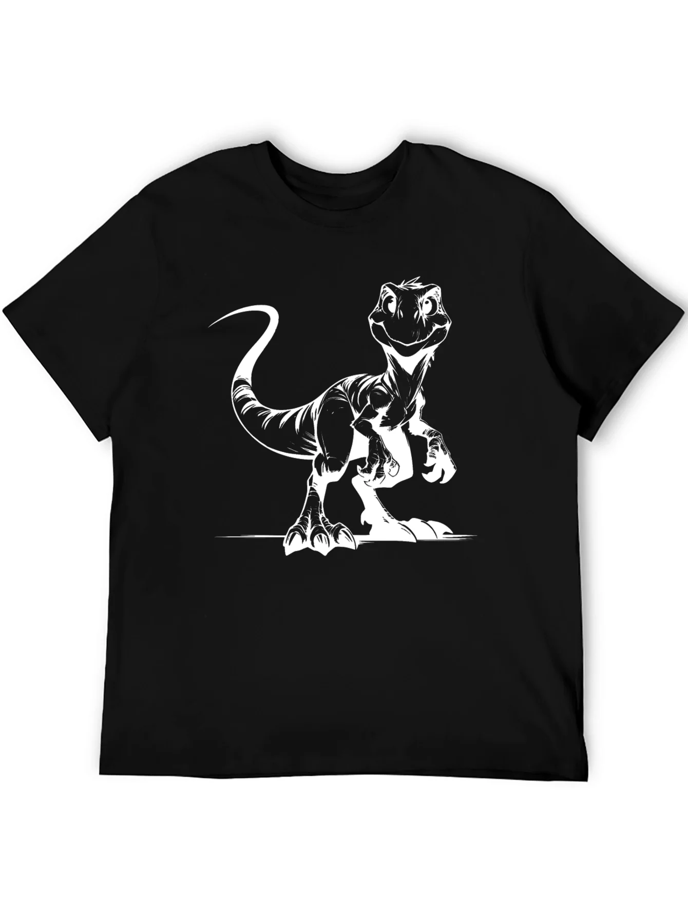 Camiseta Negra con Estampado de Dinosaurio Raptor