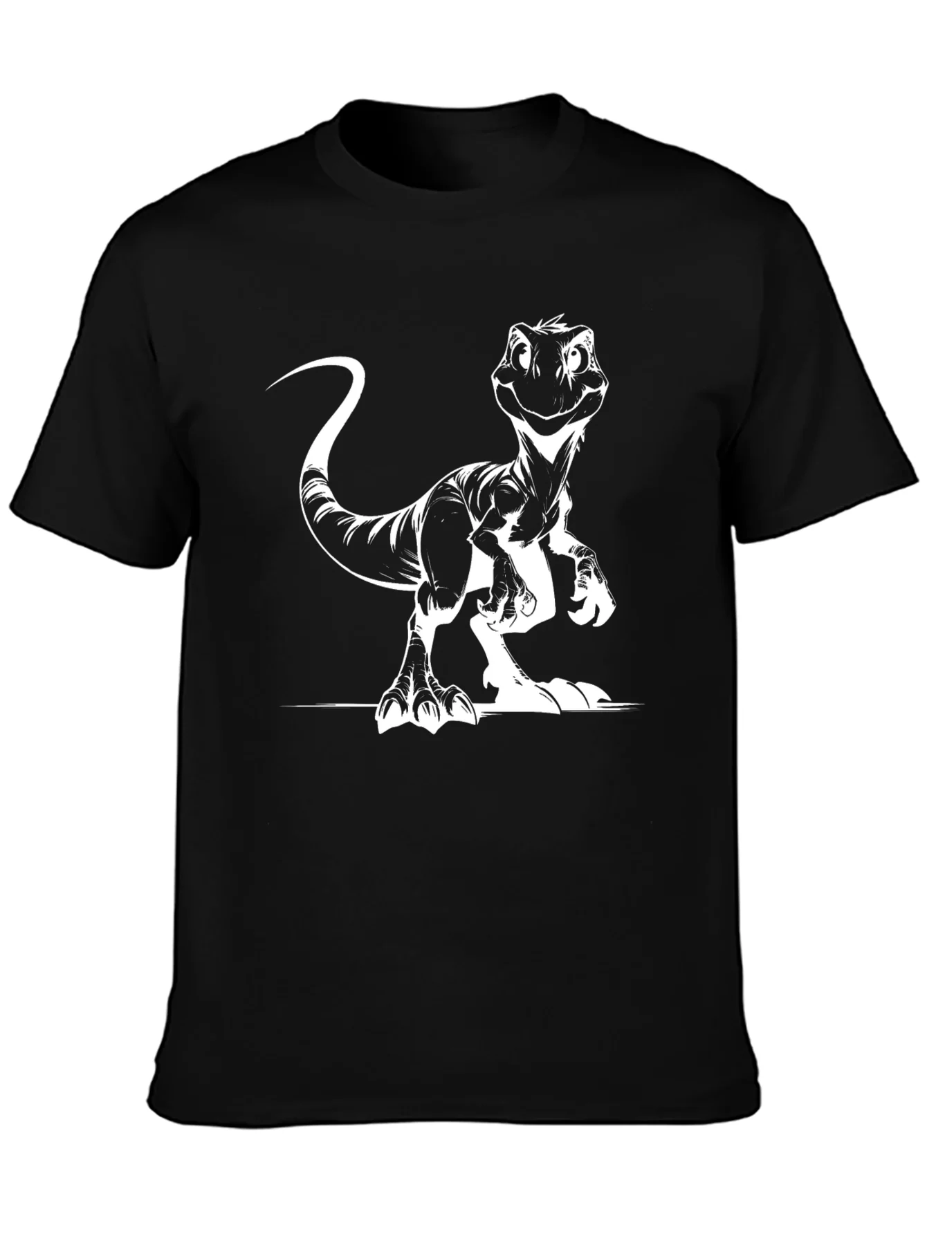 Camiseta Negra con Estampado de Dinosaurio Raptor