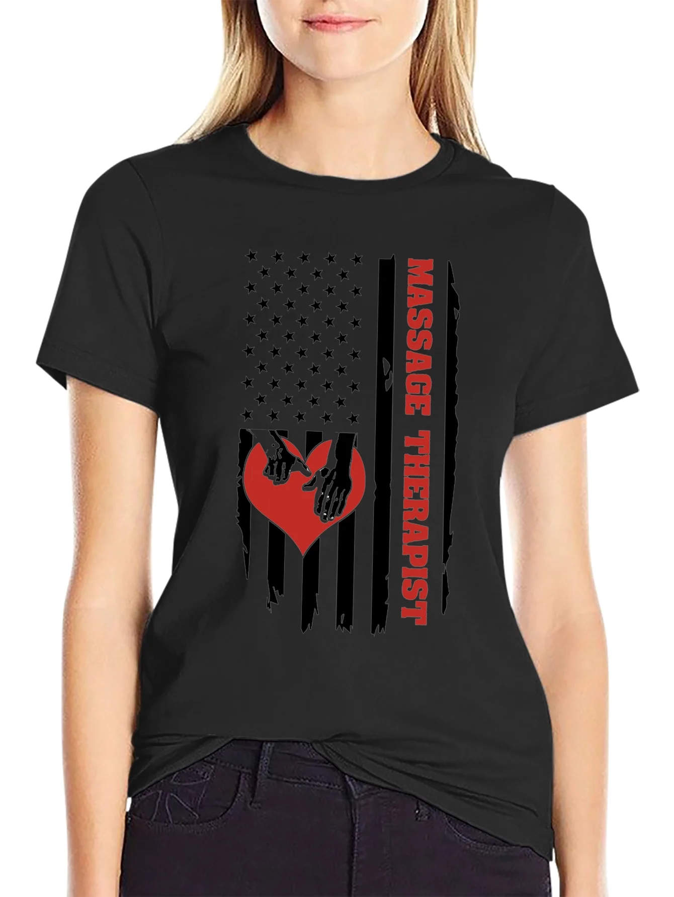 Camiseta Negra Masaje Terapeuta Bandera Americana
