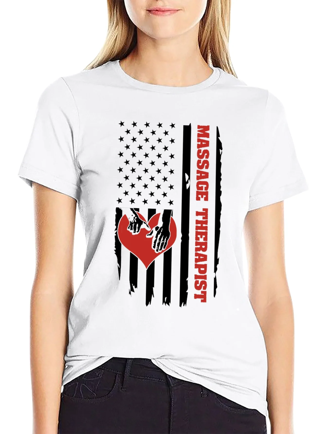 Camiseta Negra Masaje Terapeuta Bandera Americana