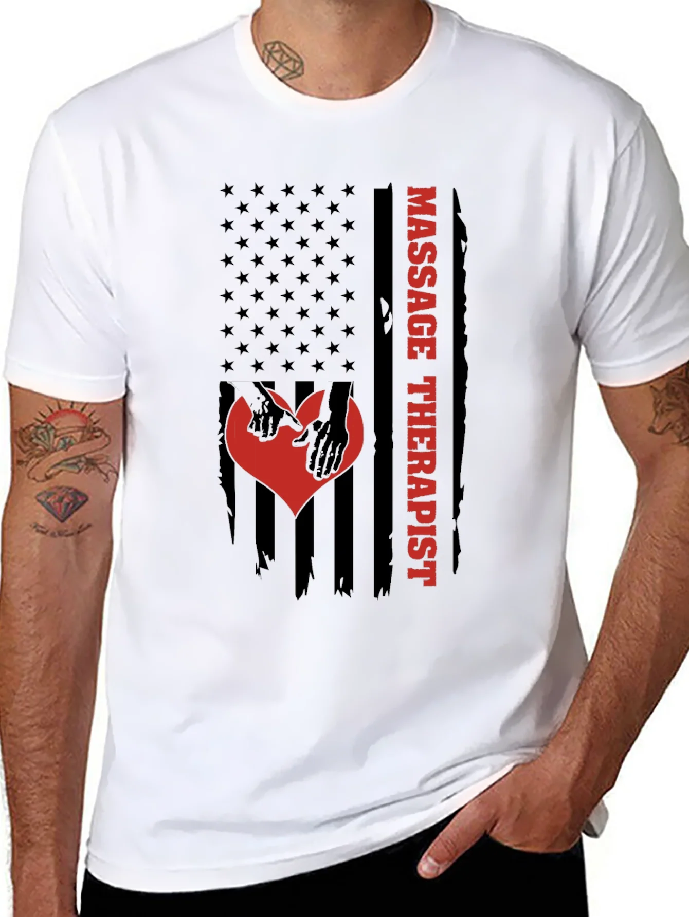 Camiseta Negra Masaje Terapeuta Bandera Americana