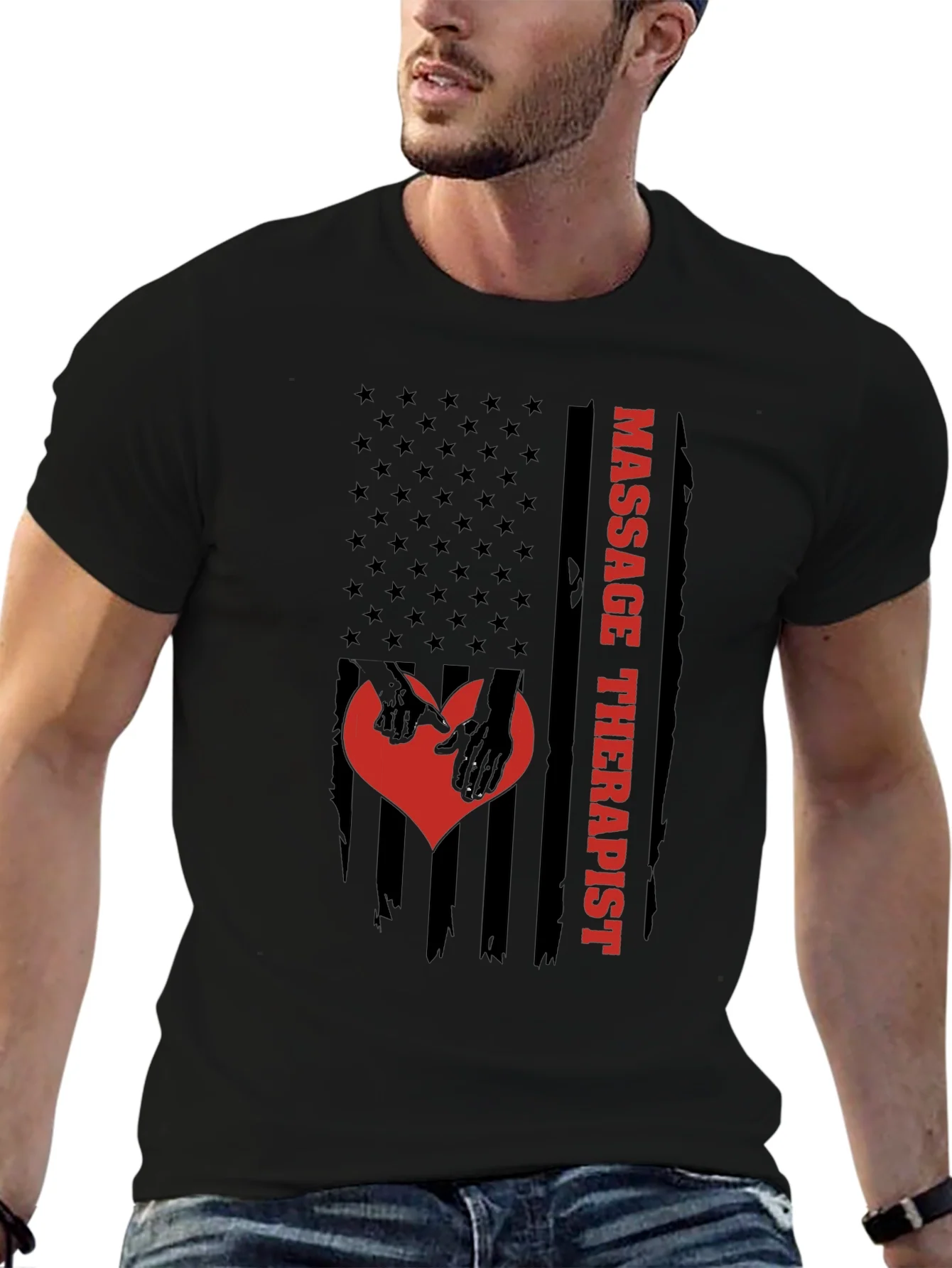 Camiseta Negra Masaje Terapeuta Bandera Americana