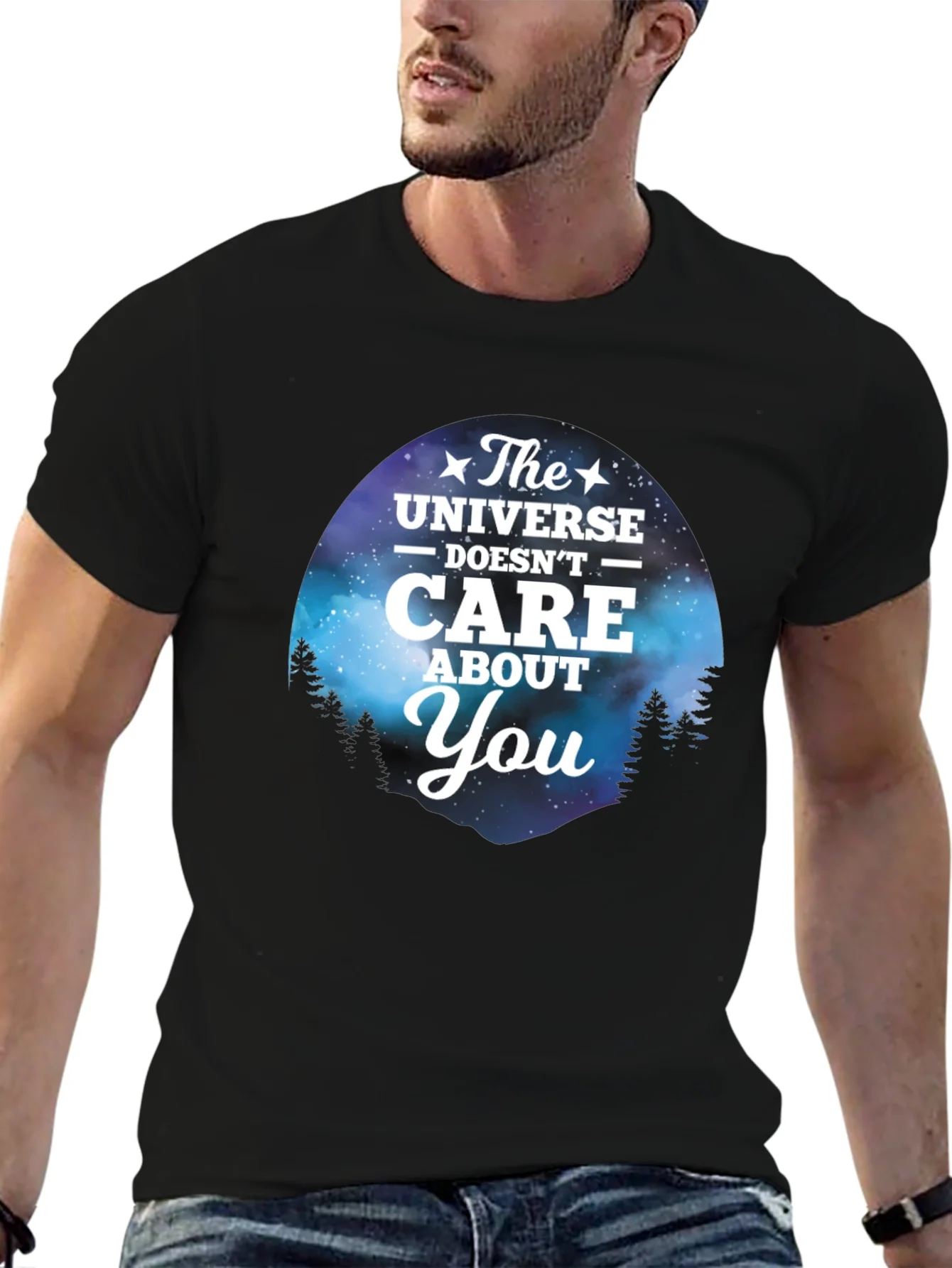 Camiseta Negra con Dise?o del Universo